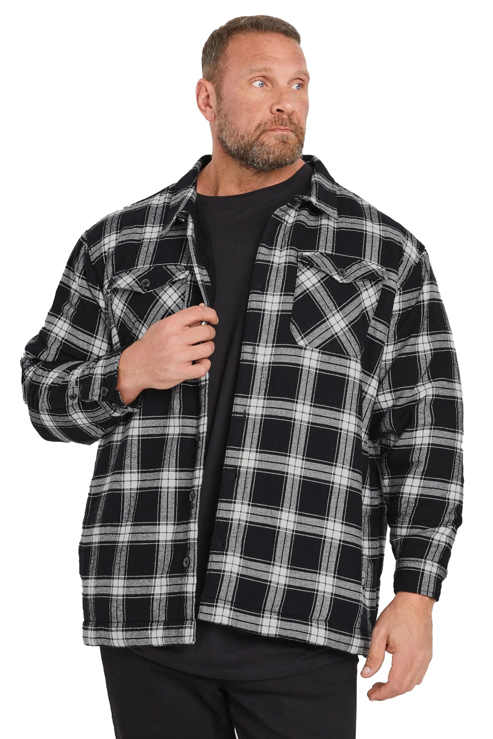 BadRhino Big & Tall Checked Borg Shacket - Men's - Plus Size Curve Black