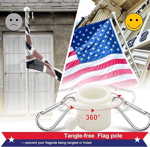 Miniatura 4 de Mástil de bandera de casa con bandera estadounidense, kit residencial de mástiles de bandera con mástil de bandera de metal sin enredos de 5 pies,