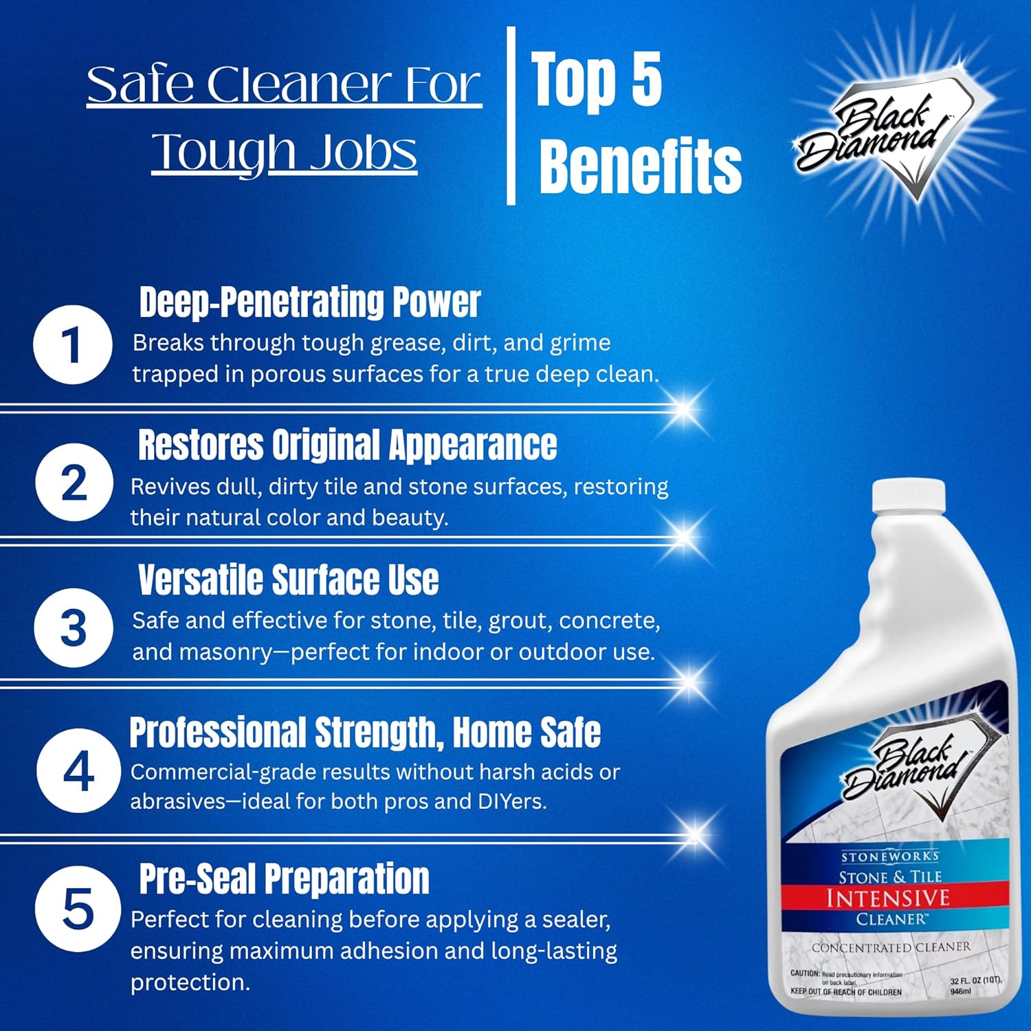 Black Diamond Stoneworks Stone & Tile Intensive Cleaner – Professional Deep Cleaner for Marble, Limestone, Travertine, Granite, Slate, Ceramic & Porcelain Tile – Acid-Free Concentrate (1-Qt.) - Image 2