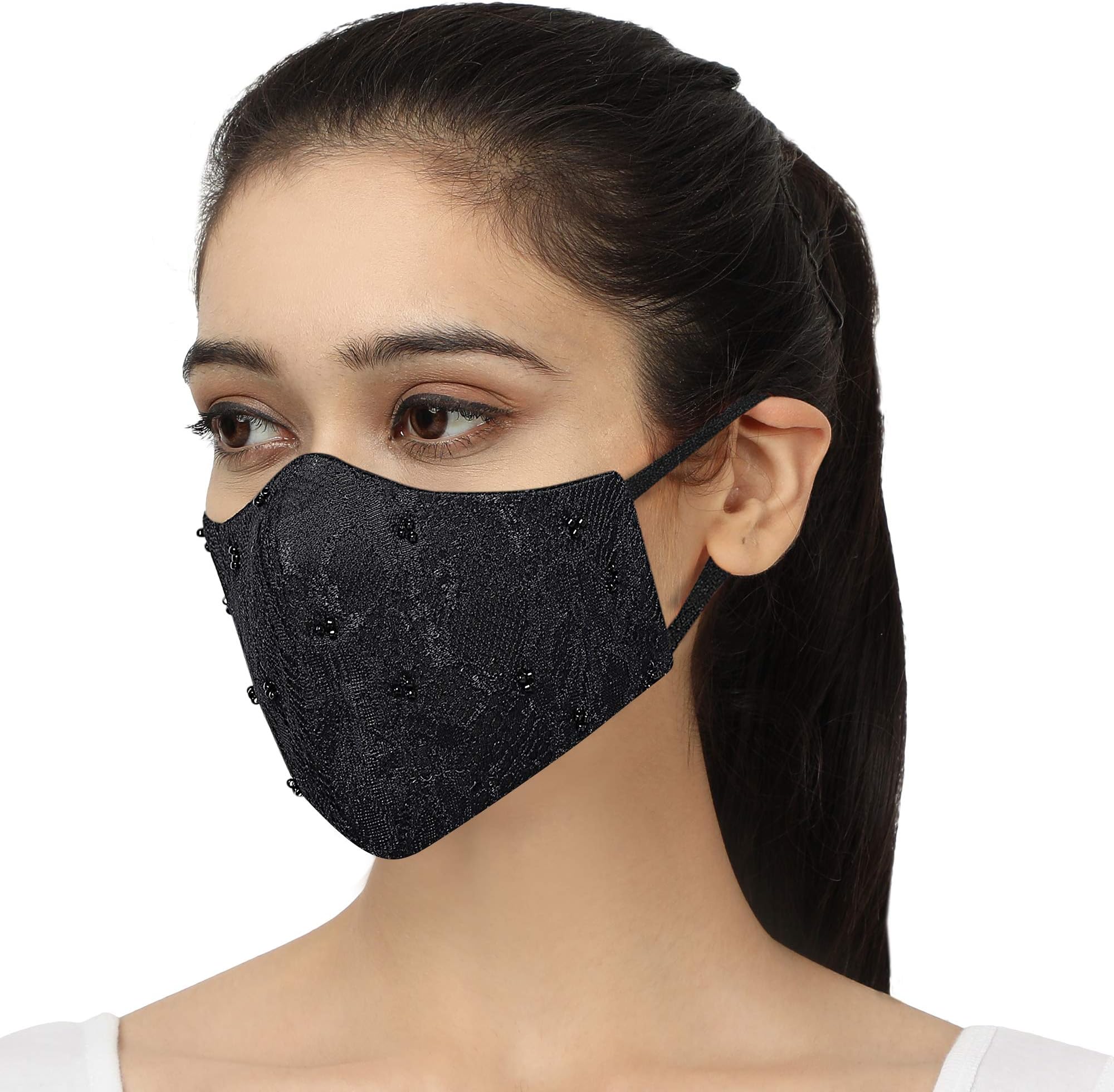 MASQ by Q-One 4 Layer Reusable, Washable Cotton Cloth Face Mask Combo for Women with Detachable Chain & Mask Bag (Multicolor)