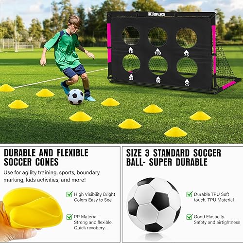 Miniatura 6 de Juego de portería de fútbol infantil para patio trasero – 2 porterías de fútbol de 6 x 4 pies, equipo de entrenamiento, red de fútbol para niños