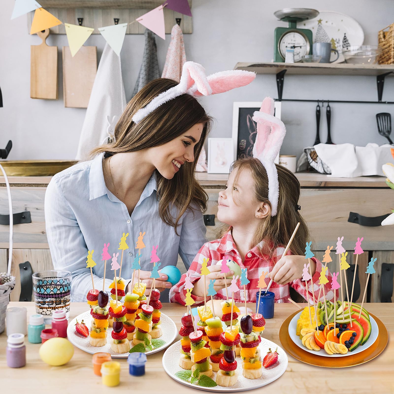 Spiedini Di Bambù Decorativi Per Pasqua - 100 Pezzi Con Coniglietto E Uova - Foto 3