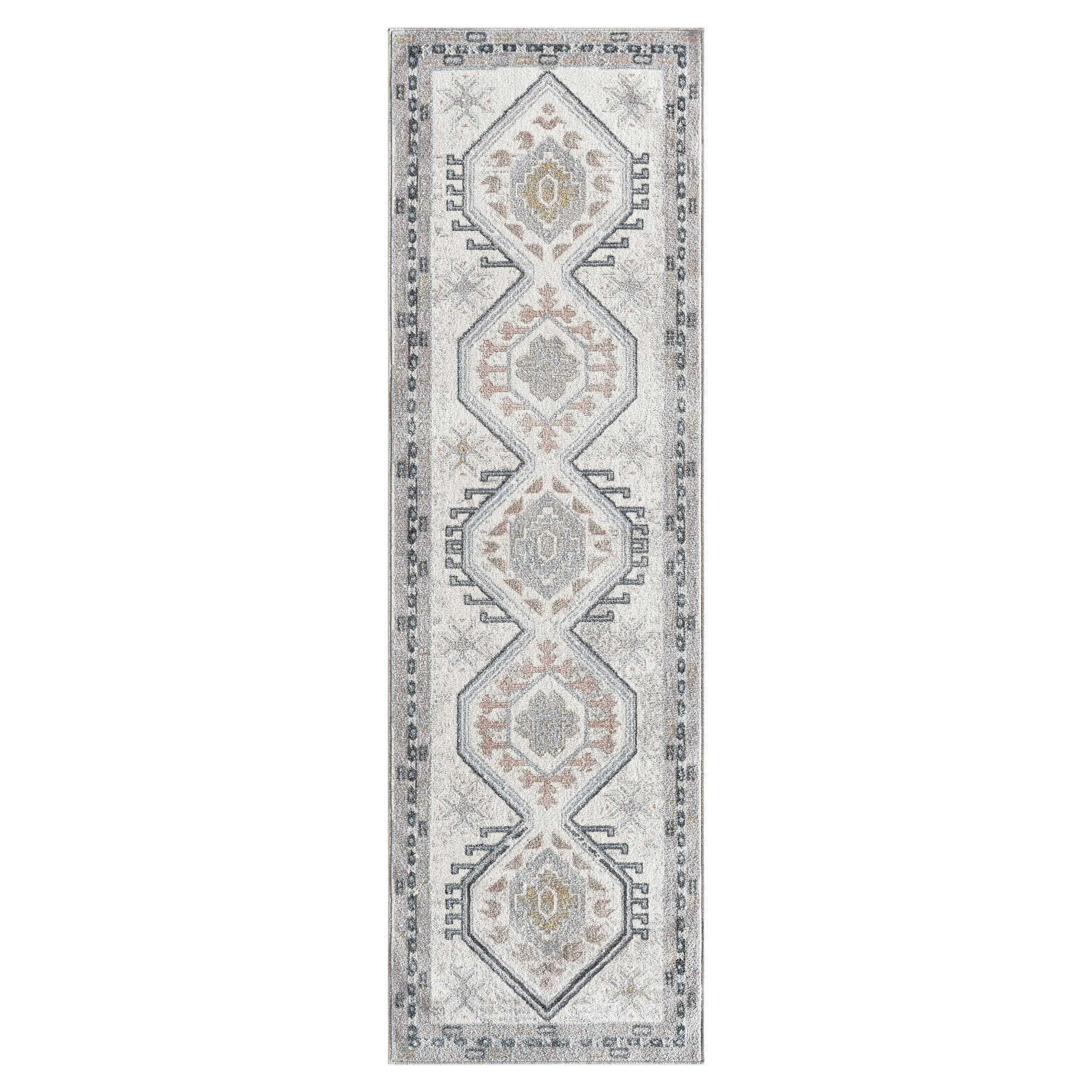 Home Dynamix Everwash Treasure Saul Southwest Geometric Machine Washable Runner Area Rug, Grey/Navy Blue, 2'2"x7'2"
