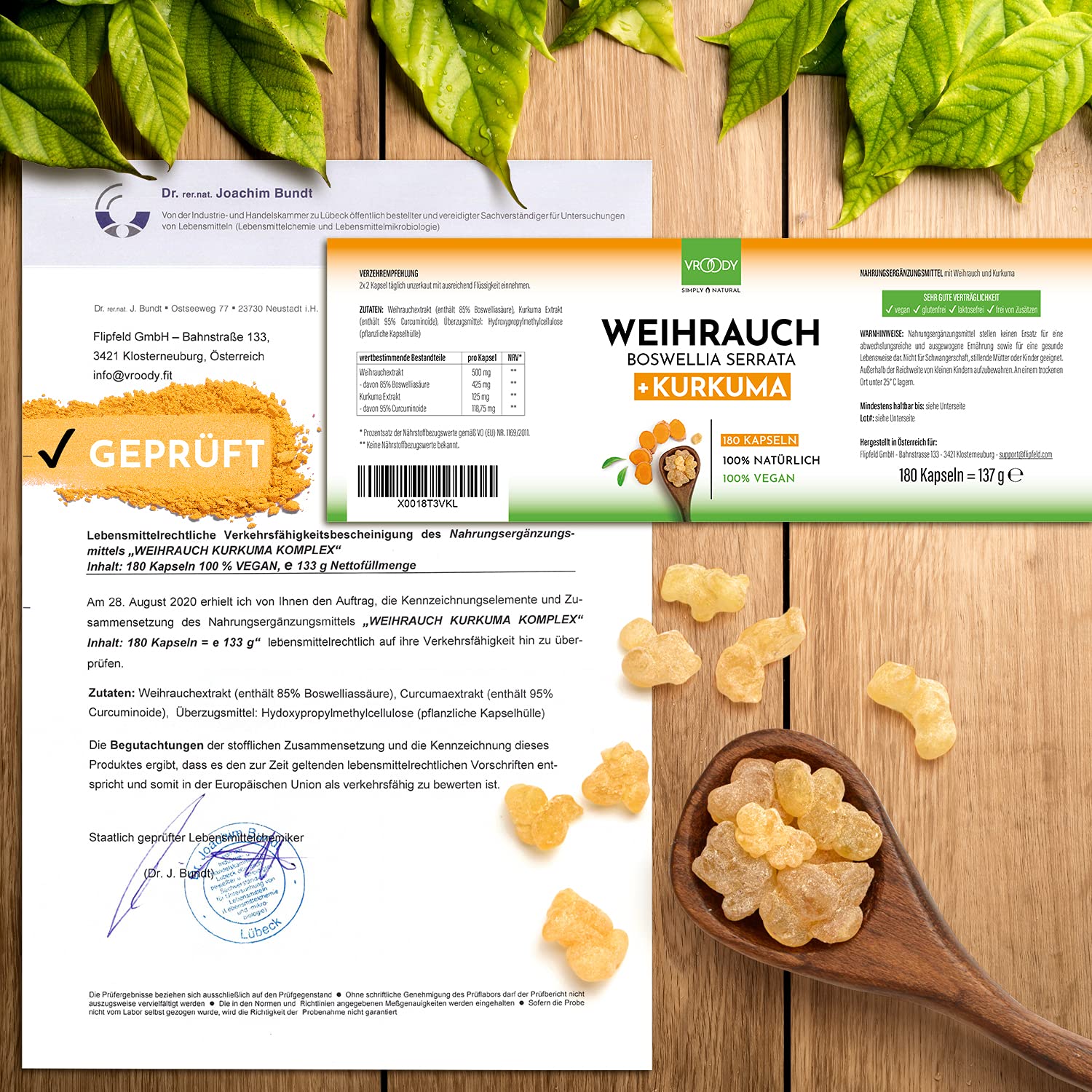 Weihrauch Kurkuma Vergleichssieger, 180 Kapseln hochdosiert Boswellia Serrata 2000mg, 85% Boswelliasäure, 500mg CURCUMA, 95% Curcuminoide Tagesdosis, ohne Zusätze oder chemische Entzündungshemmer