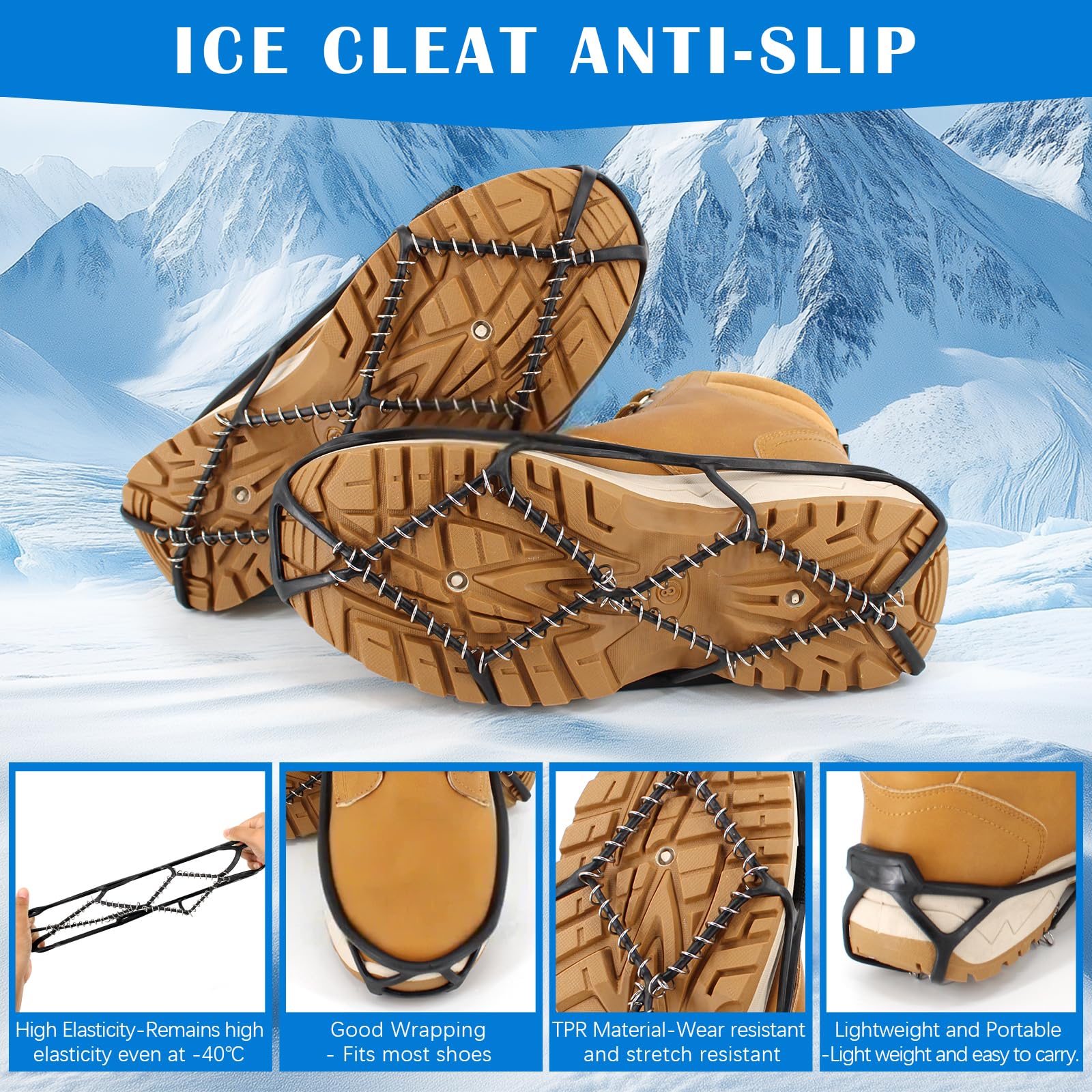UNITACKLE Ice Cleats, Crampons Ice Snow Grips for Shoes and Boots, Ice Snow Traction Cleats for Walking on Snow and Ice