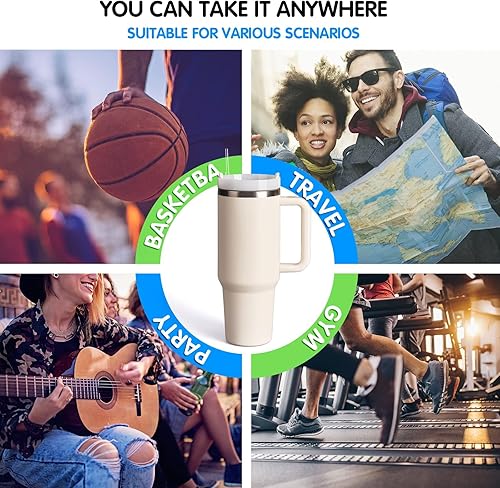 Miniatura 5 de Tumbler With Handle 40 oz and Straw Lid,304 Stainless Steel Water Bottle, Travel Mug Insulated Tumblers Iced for Tea Coffee Gift, large capacity car