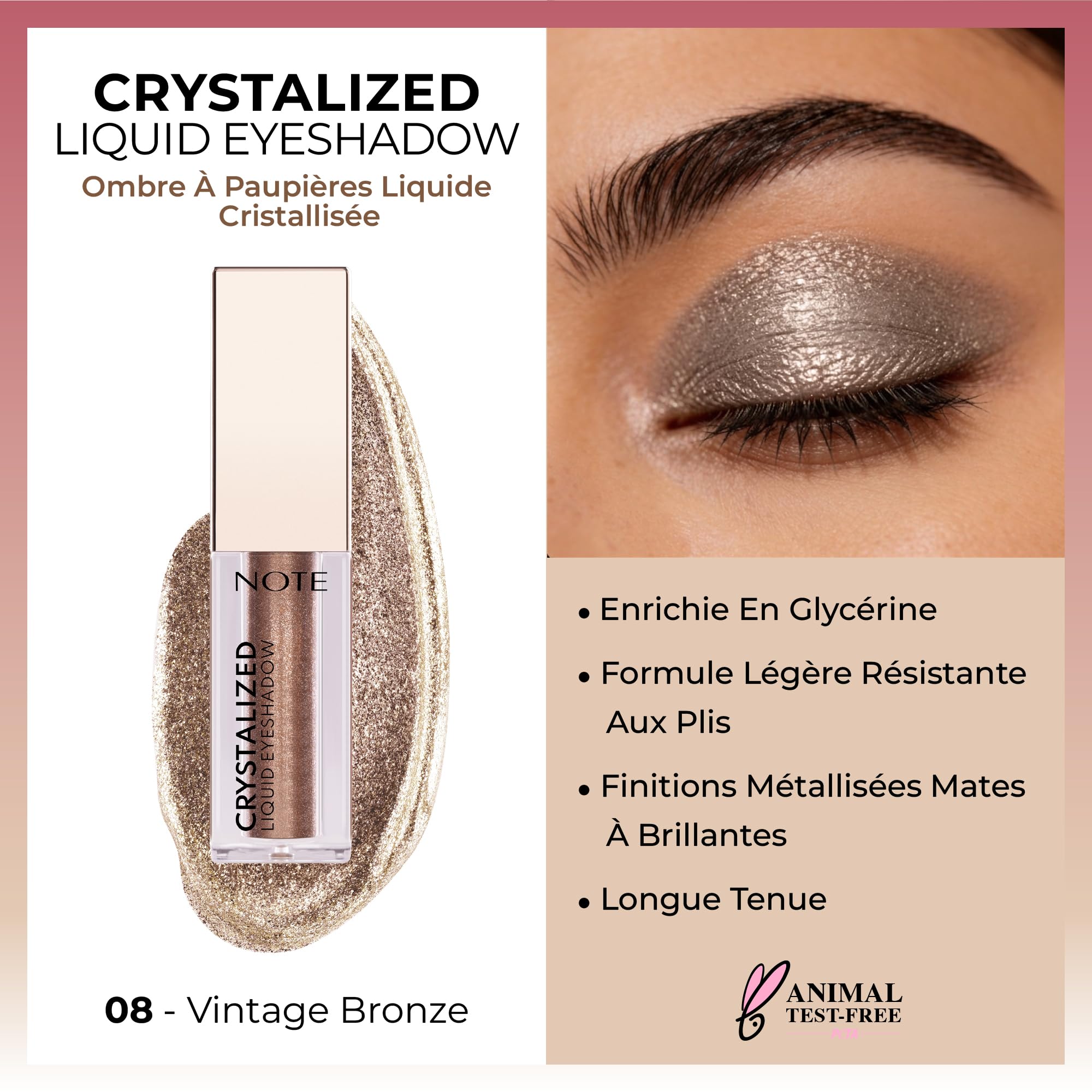 Note Cosmetics Crystalized Liquid Eyeshadow Likit Metalik Göz Farı, 08 Vintage Bronze