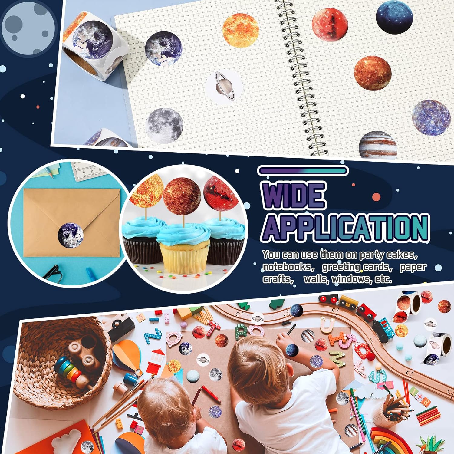 Lincia 500 Pcs Solar System Stickers Bulk Educational Planets Roll Space Stickers for Kids Science Classroom Space Theme Birthday Decorations Party Favors, 10 Styles