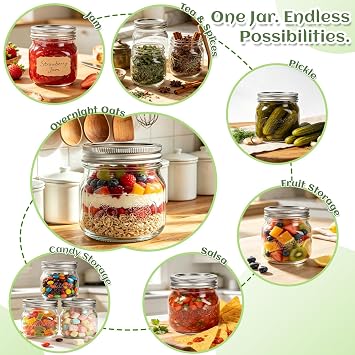 Wide Mouth Mason Jars with Lids and Embossed Fruit Pattern, 16 Ounce, 12-Pack