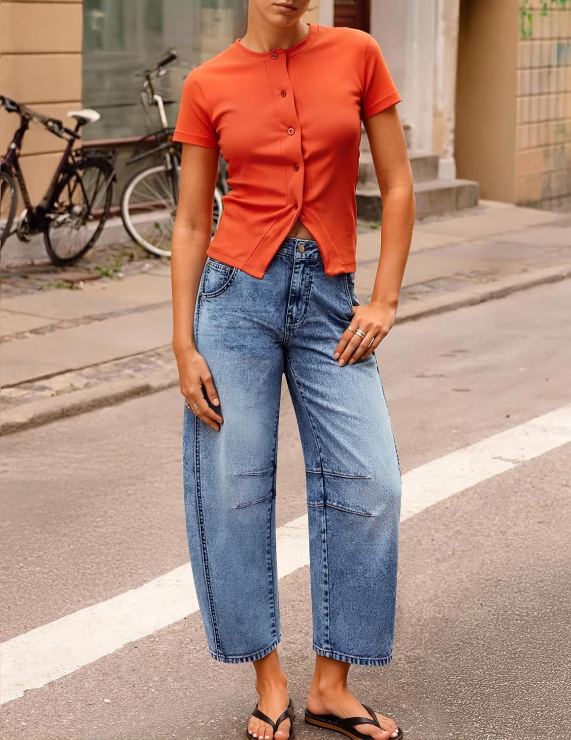 ZISICA Womens Barrel Jeans for Women Trendy 2026 High Waisted Wide Leg Stretchy Baggy Ankle Denim Pants with Pockets