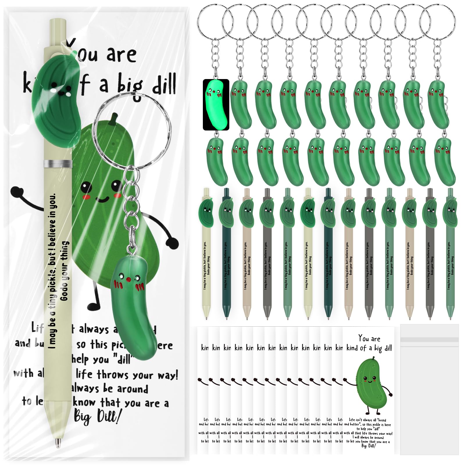 Sinload 25 Sets Inspirational Pickle Gift Bulk End of Year Gifts for Students Graduation Pickle Ballpoint Pens Emotional Luminous Keychains Bookmark