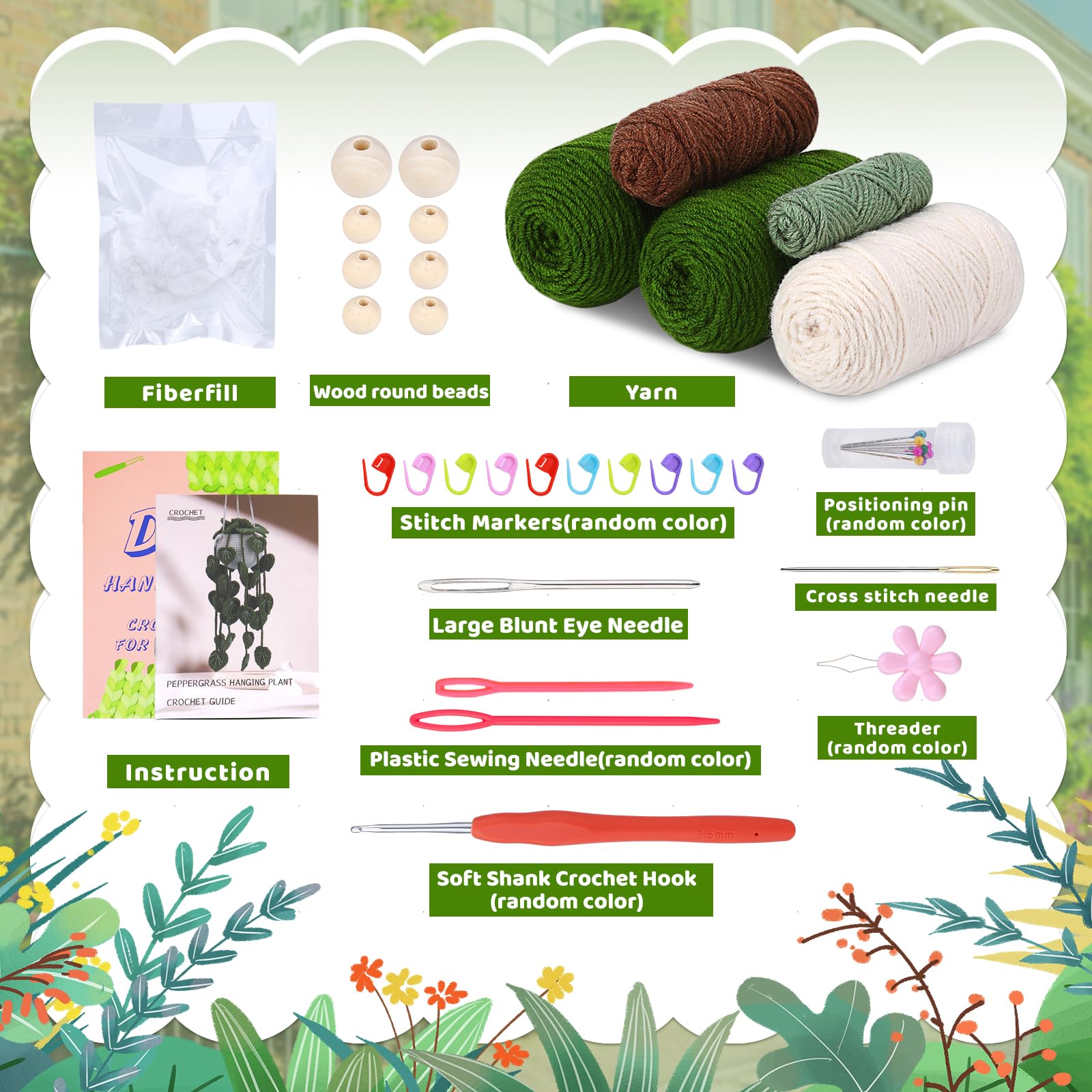 kdafio Crochet Kit for Beginners, Hanging Potted Plants Crochet Starter Kit with Step-by-Step Video Tutorials Complete Crochet Kit for Beginners Decoration (Green Grass Plants)
