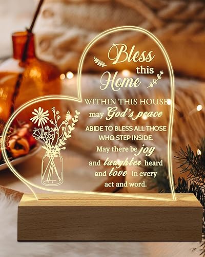 Hiipeenow Regalos de inauguración de la casa para el nuevo hogar, bendición de la casa, luz nocturna grabada en acrílico, 5.9 x 7.5 in, regalo