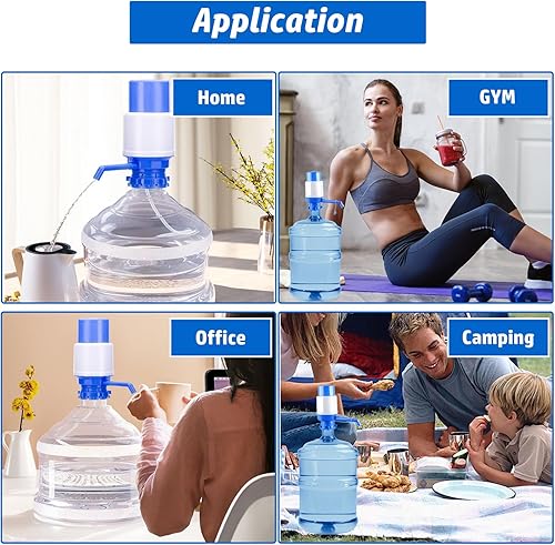 Miniatura 7 de Bomba de agua manual portátil azul para botella de 5 galones, dispensador de jarra de agua, bomba de agua potable con un tubo extra corto y tapa,