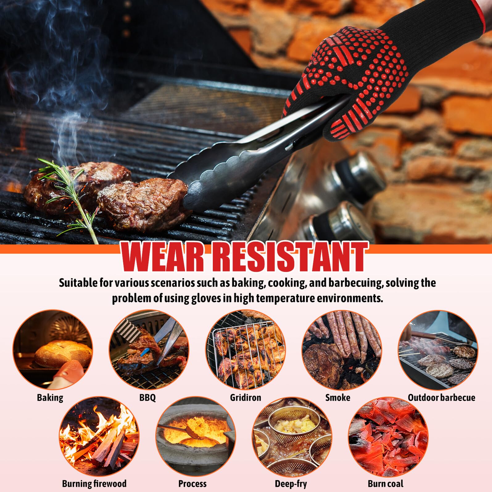 Guantes Aislamiento Térmico para Cocinar Asar y Hornear Guantes de Cocina Resistentes al Calor para Barbacoa y Uso el Horno