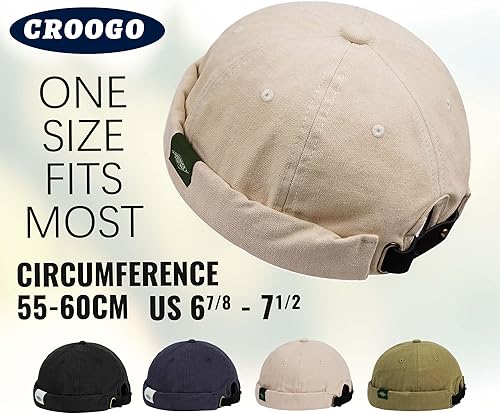Miniatura 4 de Croogo Brimless Docker - Gorro unisex enrollado con puños enrollados, gorro de algodón sin visera, gorro de algodón para propietario, gorra casual