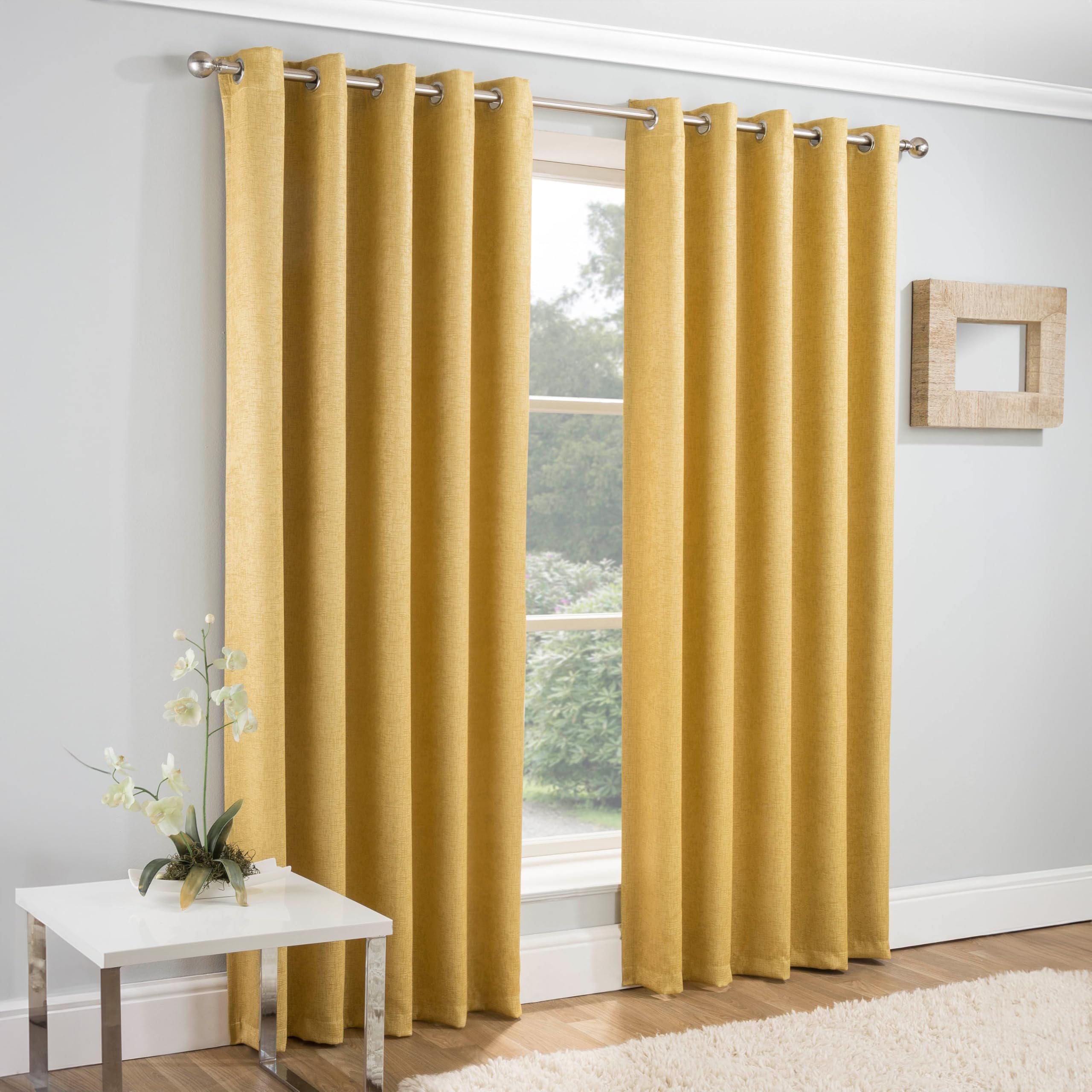 Enhanced Living Ochre Vogue 66 X 54 Inch (168X137cm) Eyelet Thermal Noise Reducing Dim Out Curtains For Bedroom And Living Room