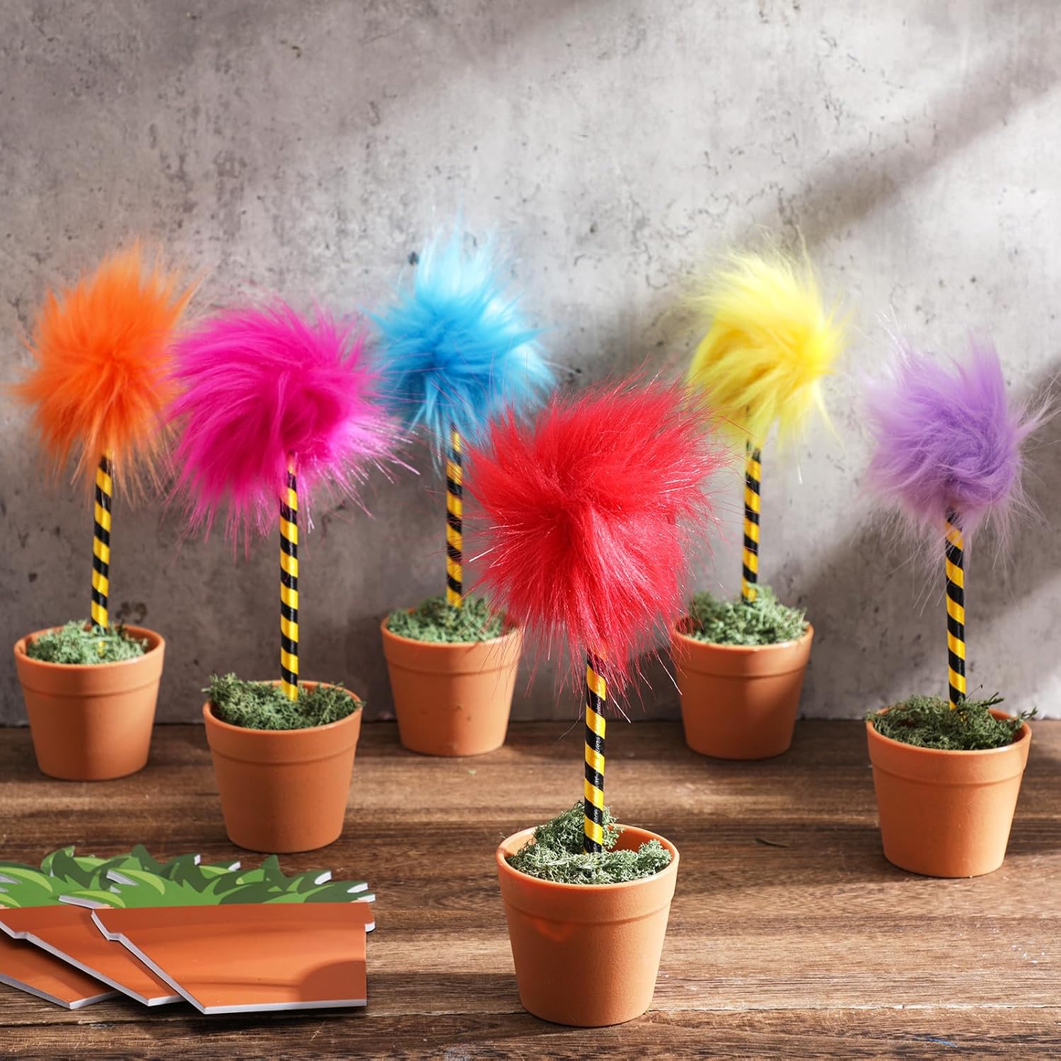 Sayglossy 24 Pcs Fluffy Fuzzy Pens and Flower Pot Notebooks, Colorful Pompom Pens Novelty Cute Notepad Gift Set for Birthday Party Favors Office Supplies