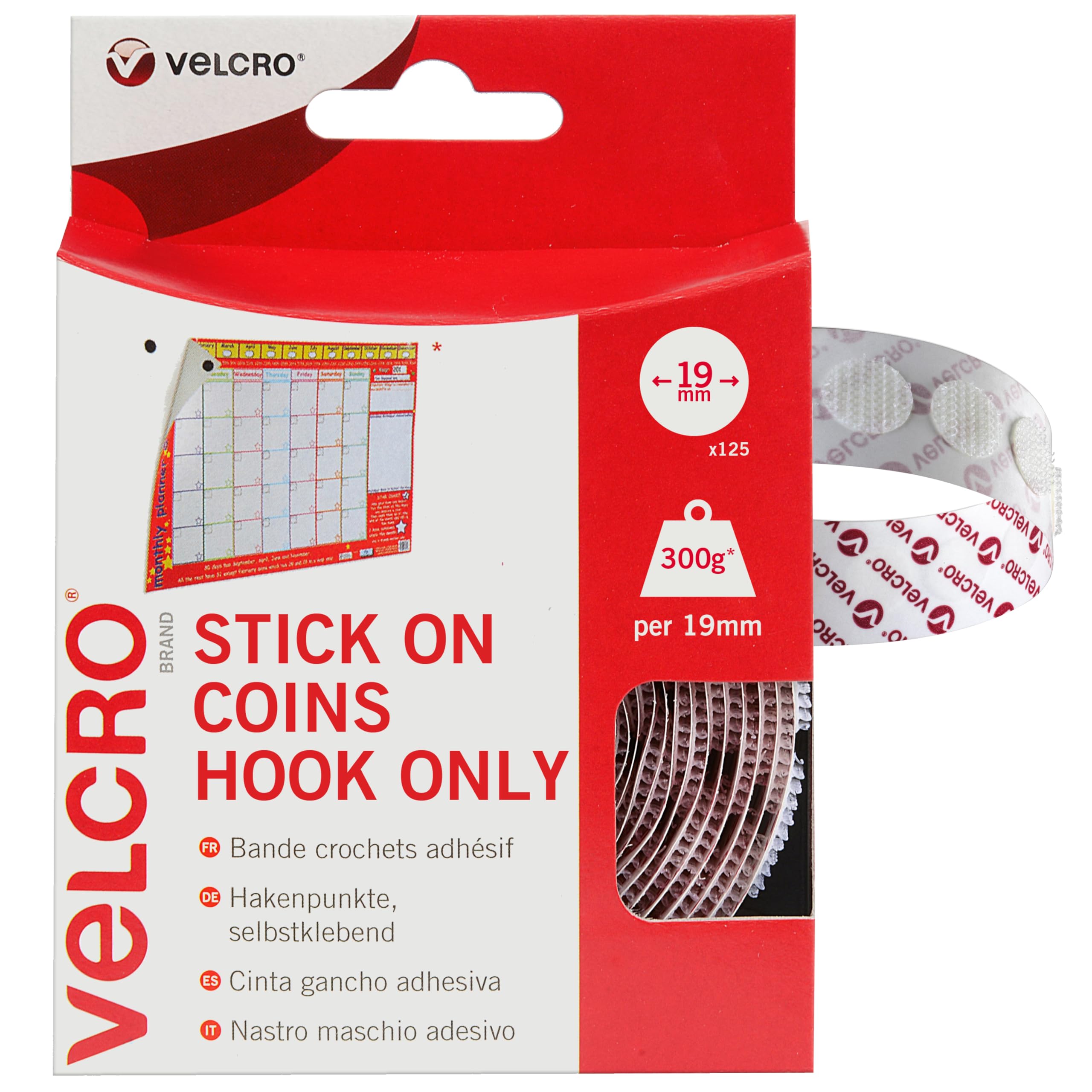 Velcro Stick On Coins Hook Only 19mm White (Pack of 125) VEL-EC60233