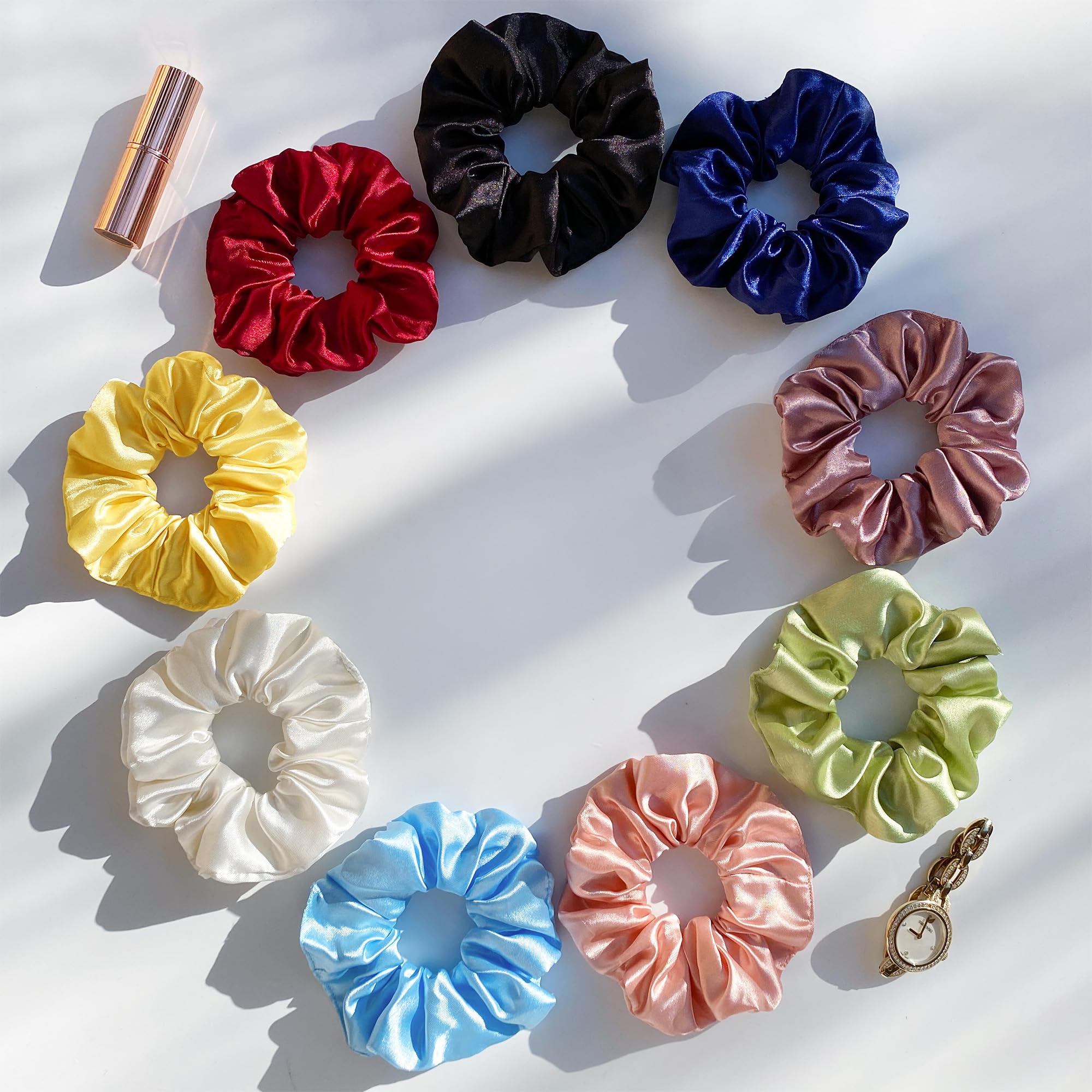SILVR BEAR Luxury Satin Scrunchies, 9 Pack, Satin Hair Ties for thick & curly Hair, Scrunchies for Women and Girls - Pastel Shades