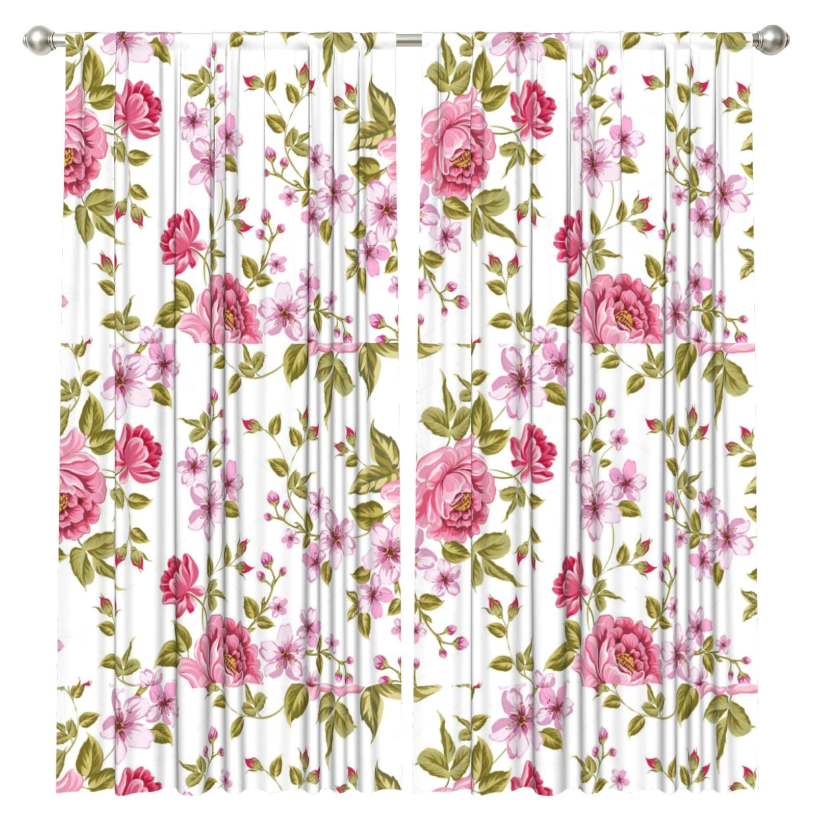 InOmak Straw Pink Peonies, 2 Panels Window Curtains 52 x 84 Inch Blackout Curtains for Living Room Bedroom