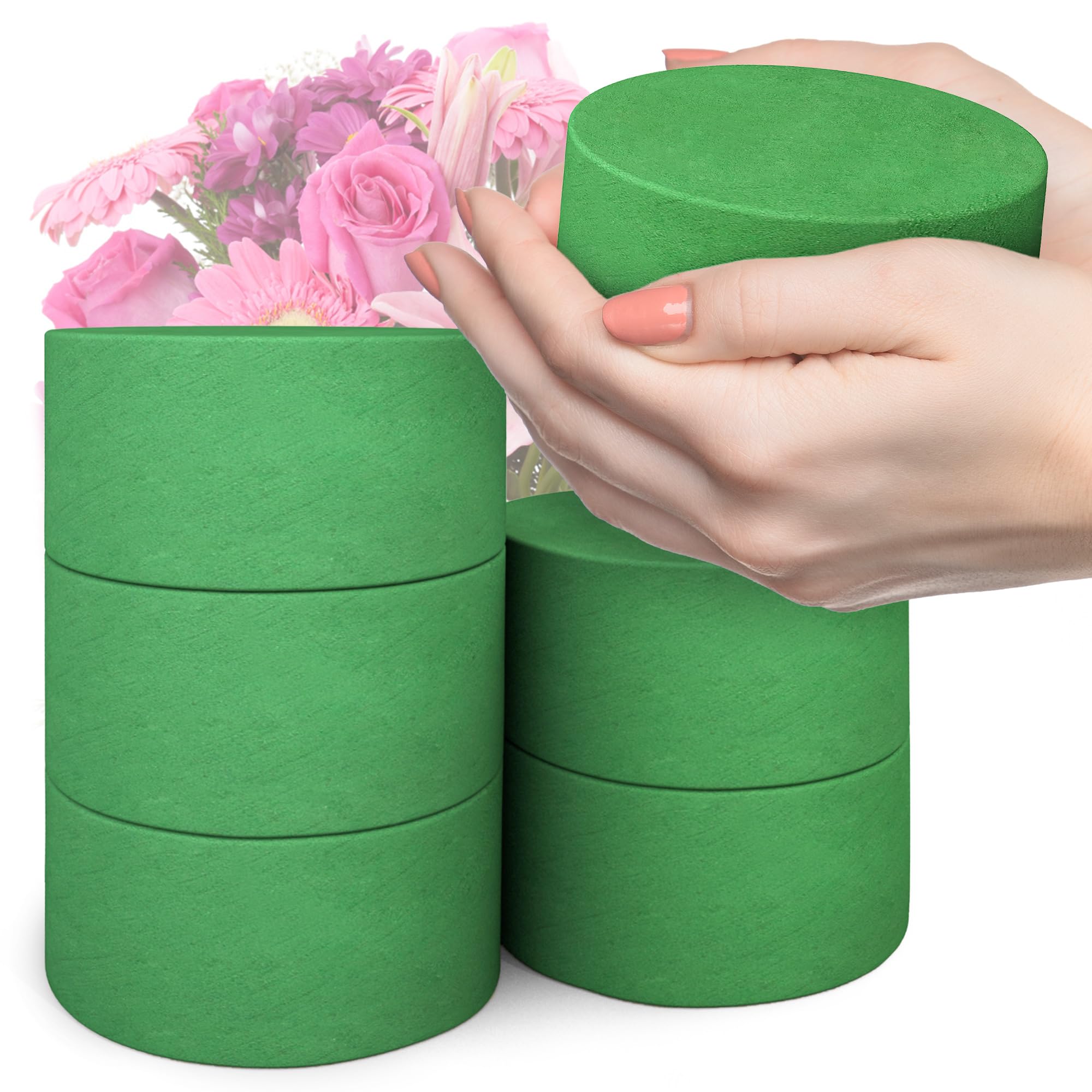 Max Shape 6Pcs Floral Foam Round Blocks, Large Wet and Dry Green Foam for Artificial and Fresh Flower Arrangement,Flower Foam Blocks for Wedding Party Decorations (3.15 Inch)