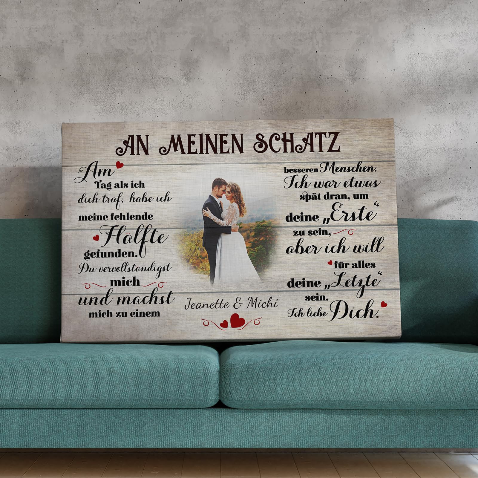 Love Faith An meinen Schatz (an ihn) Paar-Leinwand 60 x 40 cm - Personalisiertes Wandbild als Geschenk für Mann/Freund mit eigenem Foto als Jahrestagsgeschenk für Partner