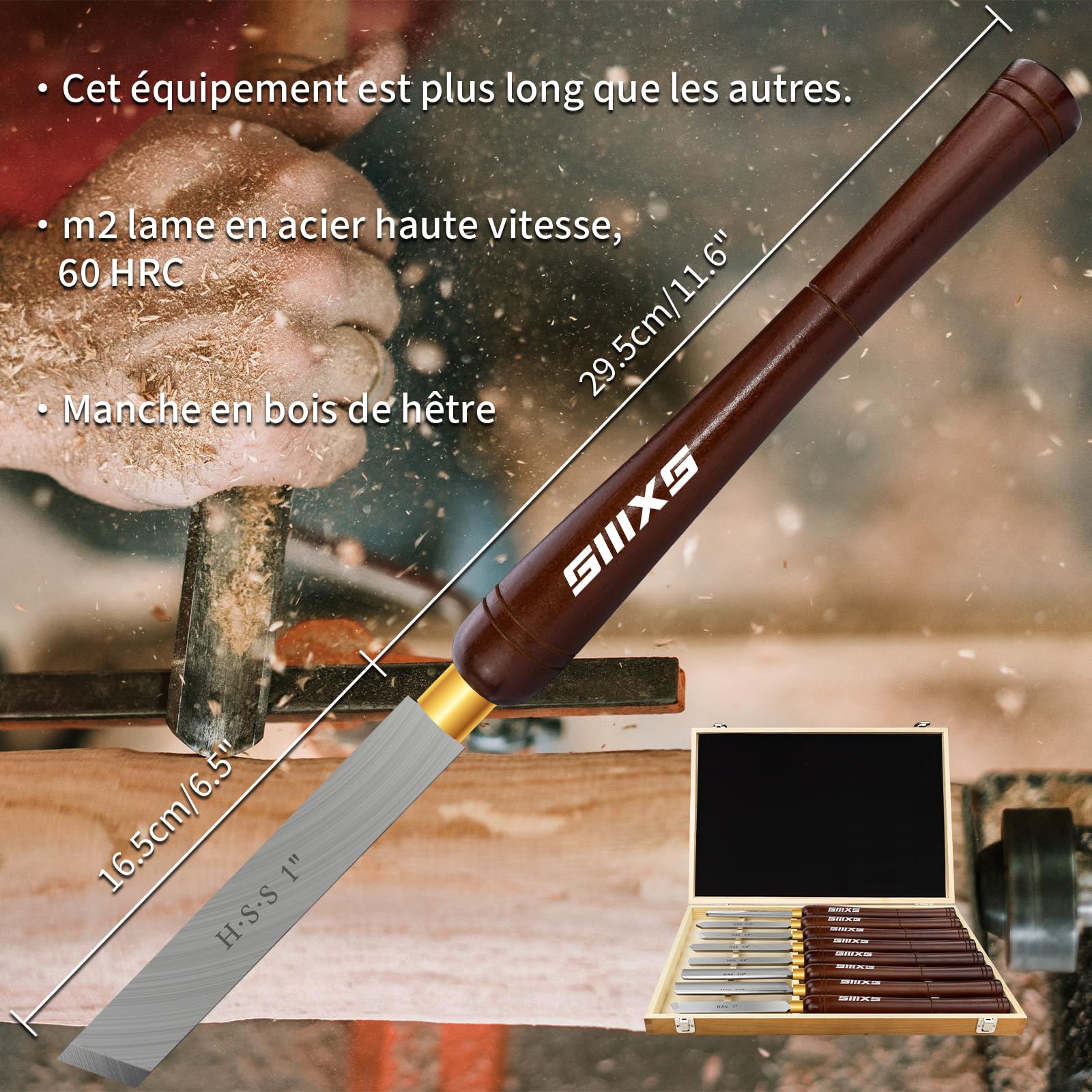 Outils de tournage du bois,Ciseau de tour à bois, 8 pièces HSS Gouge d'ébauche ciseau de tour outils de tournage à bois