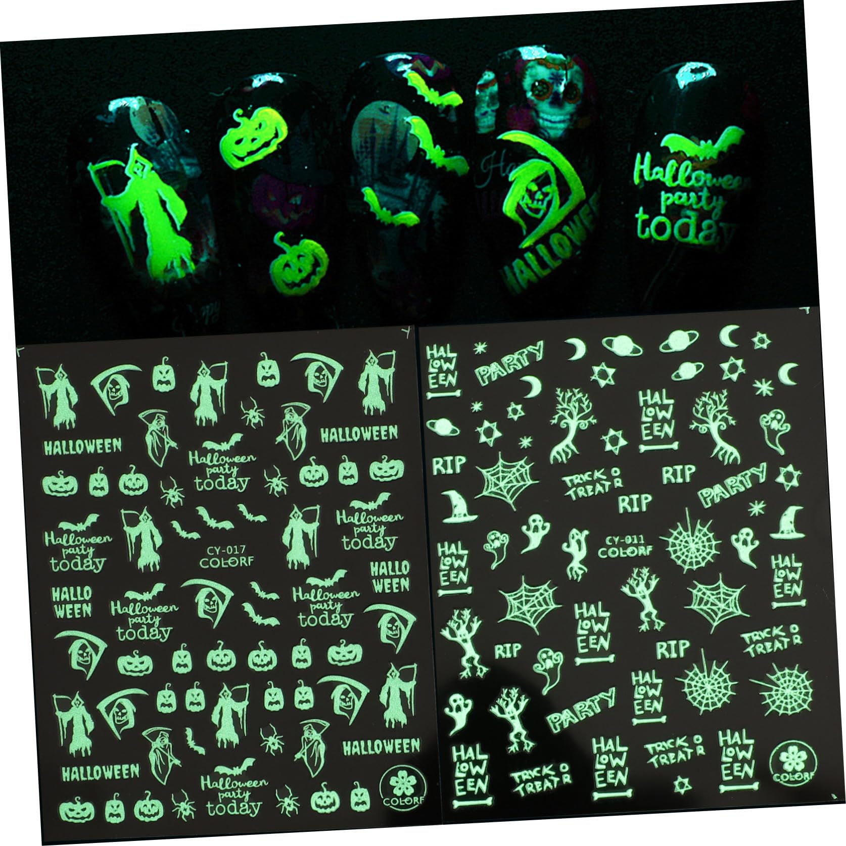Healeved 30fogli Adesivi Per Unghie Glow in The Dark Decorazioni Per Nail Art Halloween Facili Applicare Su Unghie o Per e Speciali
