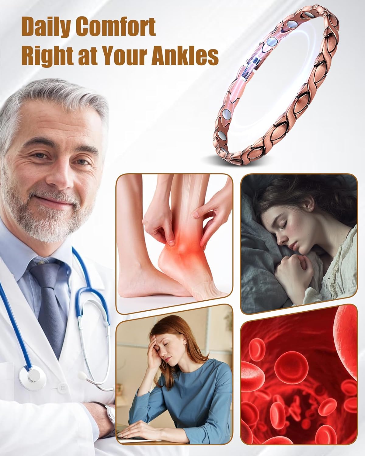 Copper Ankle Bracelet for Women, Adjustable Magnetic Ankle Bracelets for Women with 3500 Gauss Neodymium Magnet - Image 2