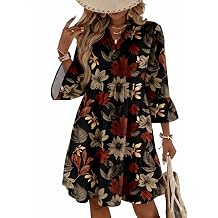 HOMEYEE Womens Sundresses Vacation 2026 Boho Floral Casual V Neck Ruffle 3/4 Sleeve Tiered Boho Mini Dress