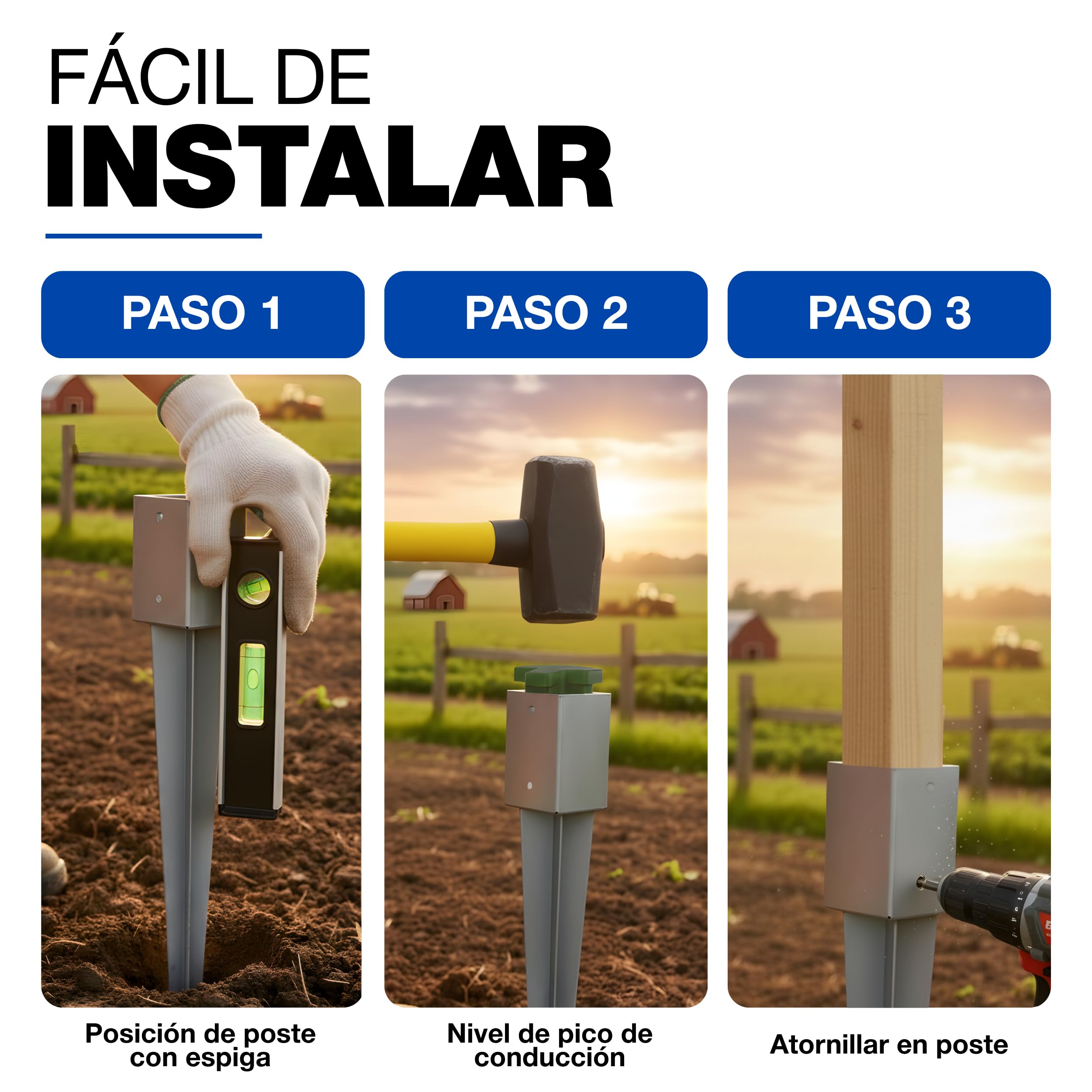 GeZu Impex Soporte para Poste 101 x 101 x 750 mm Galvanizado por Inmersión en Caliente Juego de 8 Fundas de Tierra con Punta de Anclaje para Soporte de Valla