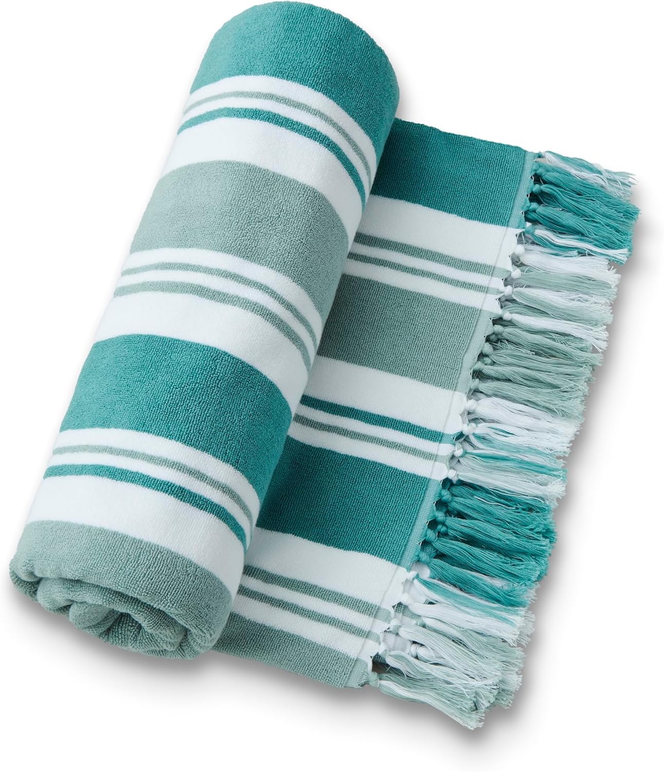 Laguna Beach Textile Co. Striped Cabana Beach Towel - Oversized, Plush 630 GSM Cotton - Palm Green