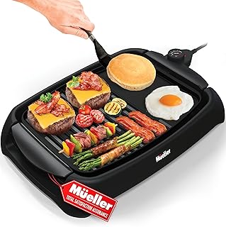 Mueller Ultra GrillPower 2-in-1 Smokeless Electric Indoor Removable Grill and Griddle Combo, Nonstick Plate, with Adjustab...