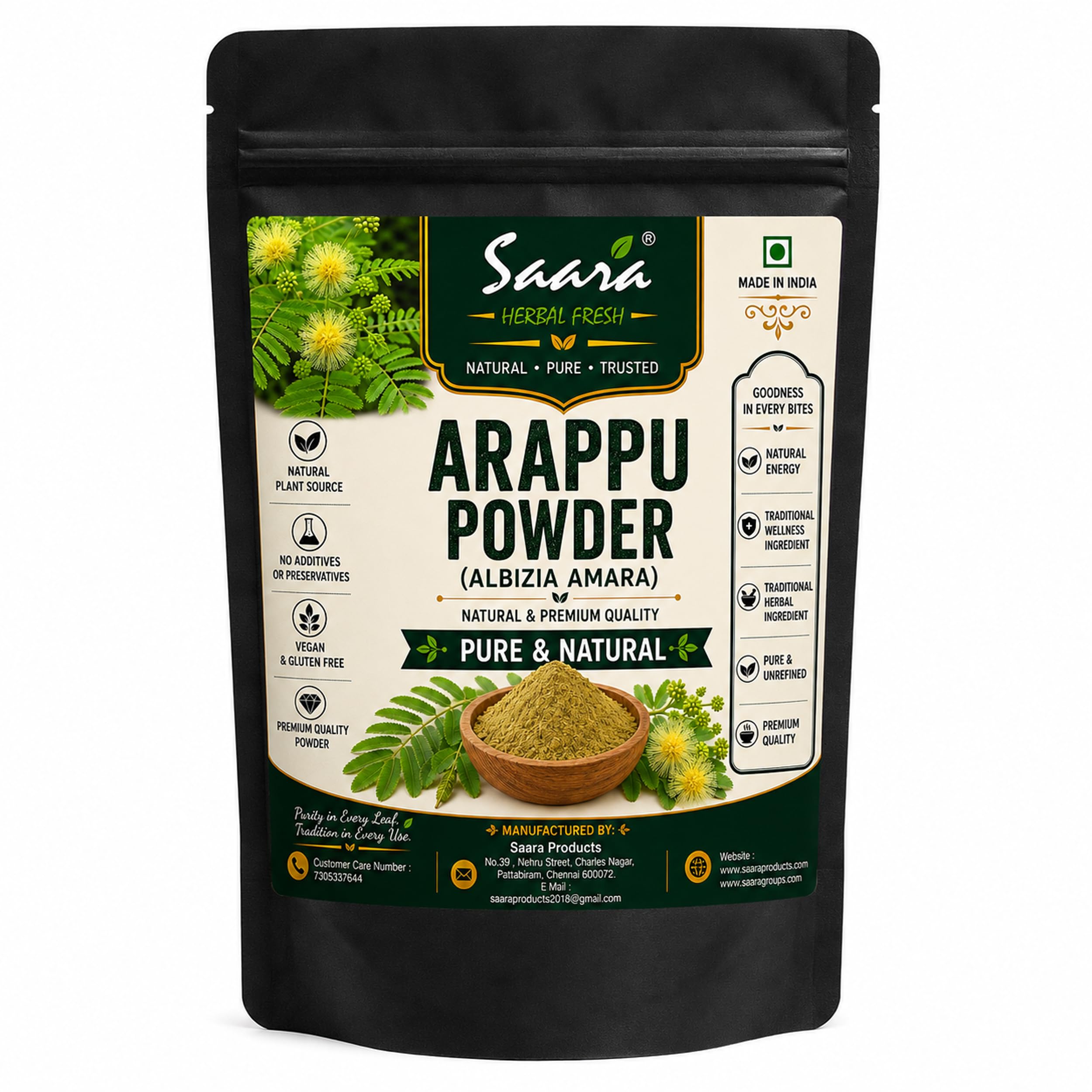 Saara HERBAL FRESH Arappu Powder 200g | Albizia Amara | Usilam | Green Arappu for Hair wash & Hair care (Pack of 2 X 100g)-image-8