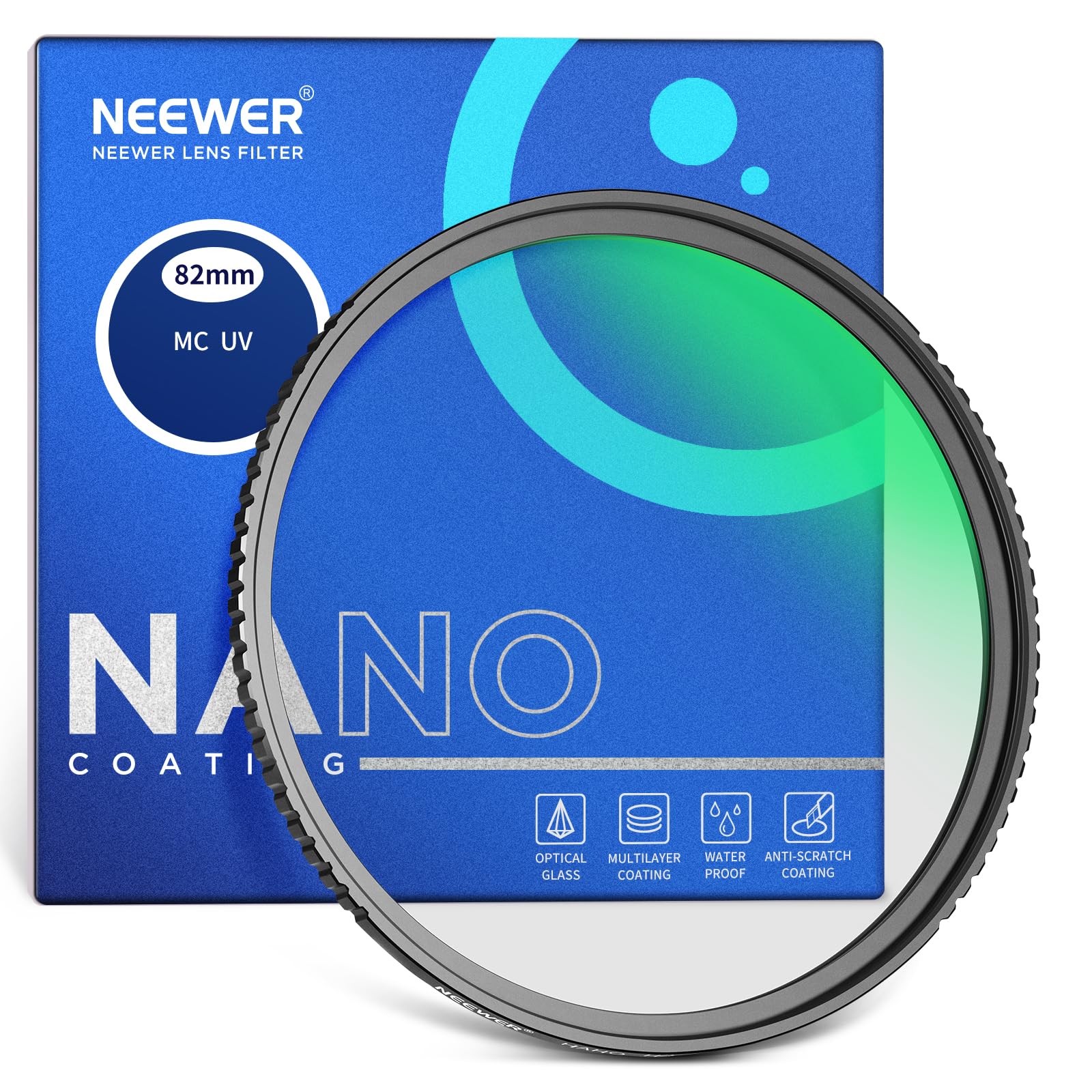 Neewer 82mm MC UV Protection Filter 24 Layer Multi Resistant Nano Coatings/HD Optical Glass/Water Repellent/Scratch Resistant/Aluminum Alloy Ultra