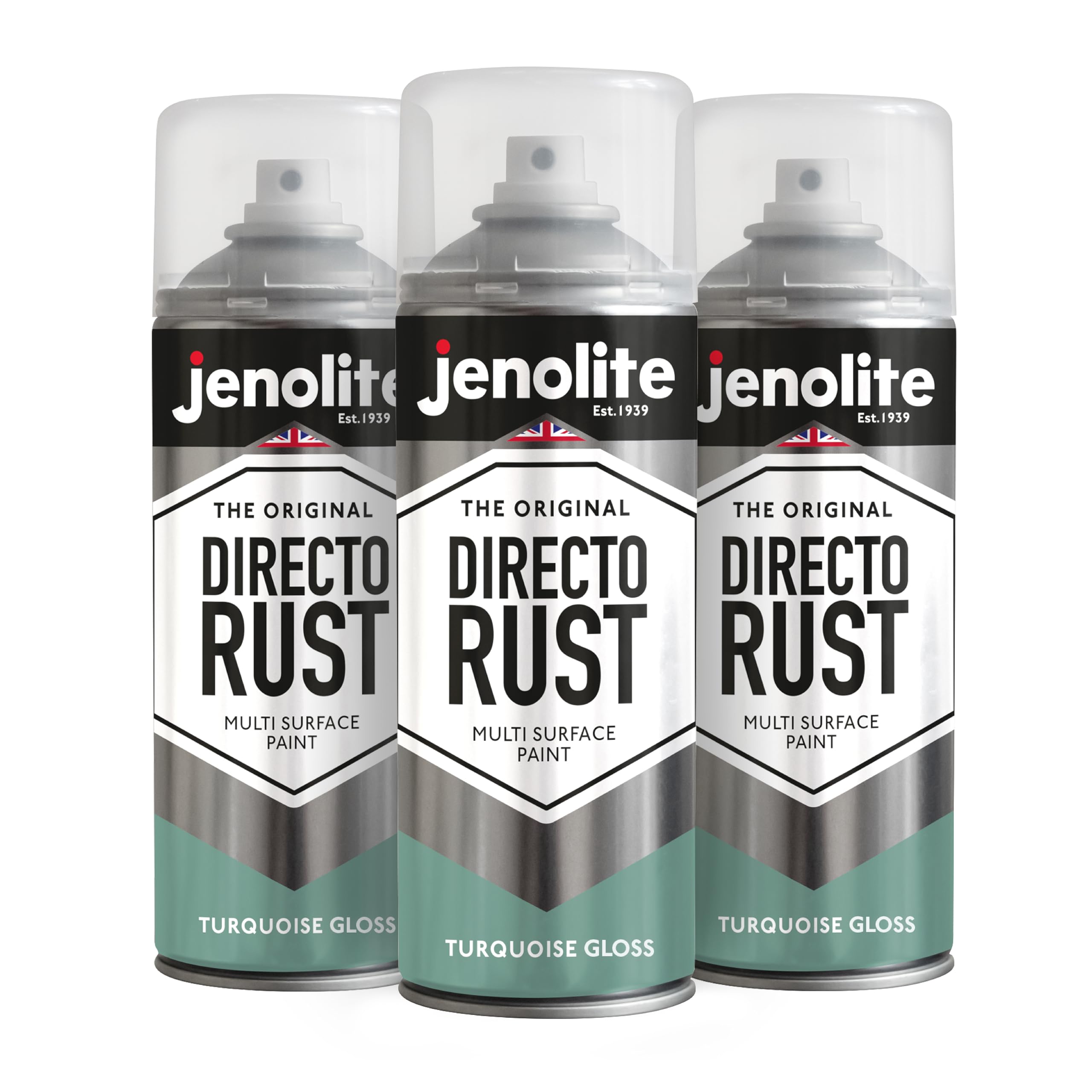 Jenolite Turquoise Directorust Gloss Spray Paint | Blue | 3 X 400Ml | Direct To Rust Spray Paint For Metal | Multi Surface Gloss Aerosol For Wood, Metal, Plastic, Ceramic | Ral 6024