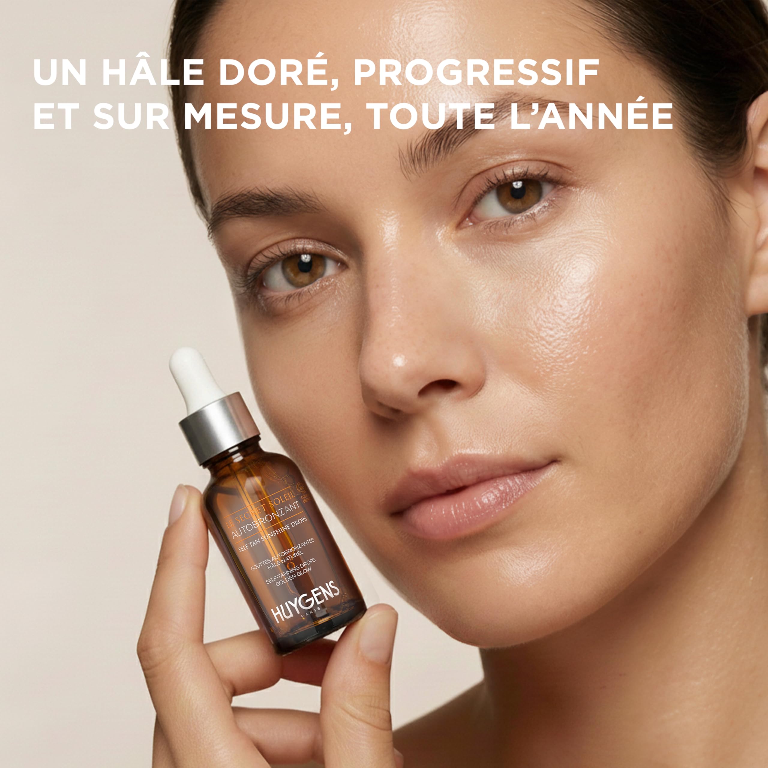 HUYGENS Face Self-Tan Sunshine Drops – Sérum autobronzant progressif – Certifié bio, vegan, fabriqué en France, 15 ml