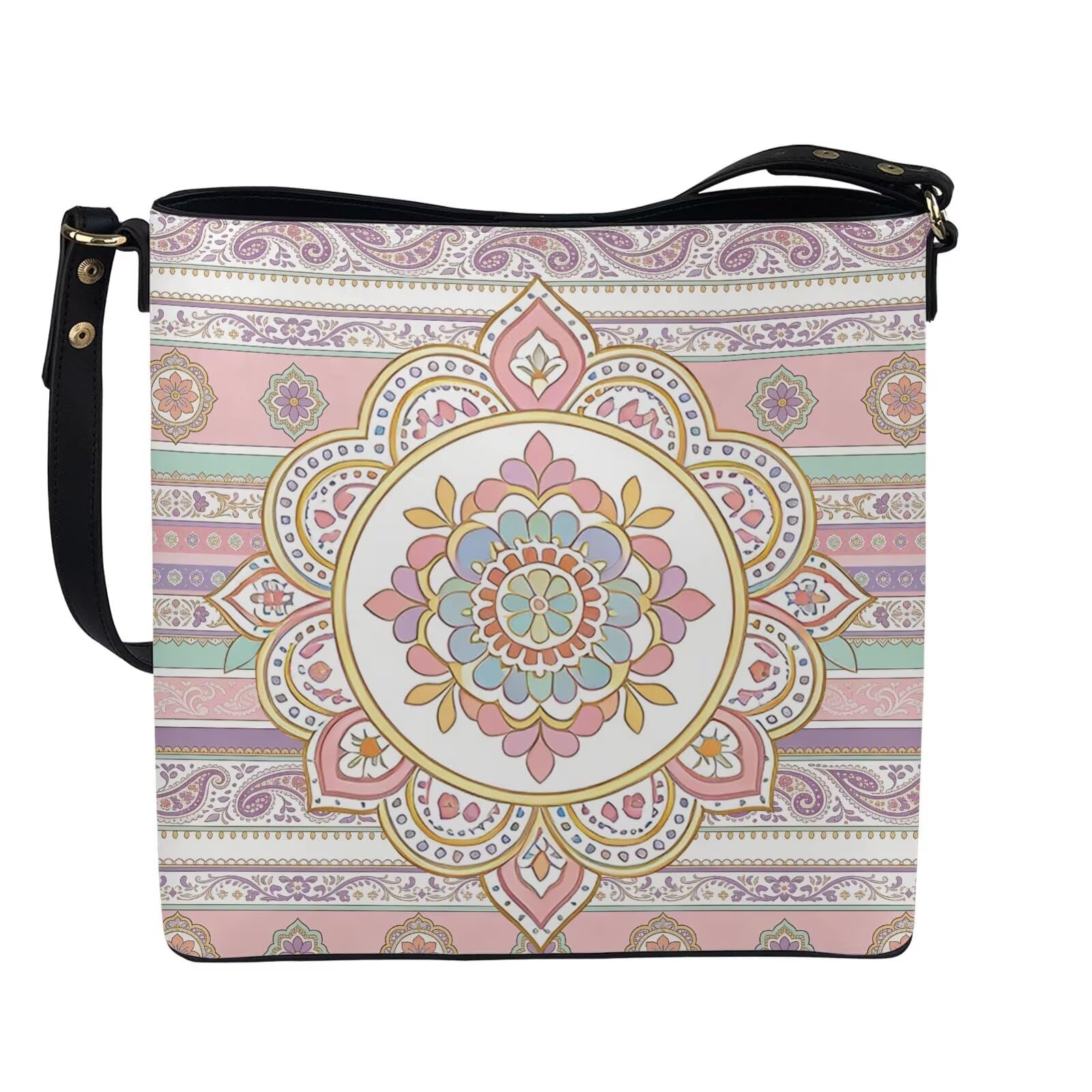 HUGS IDEA Boho Bags for Women Leather Handbag Shoulder Bucket Crossbody Purse