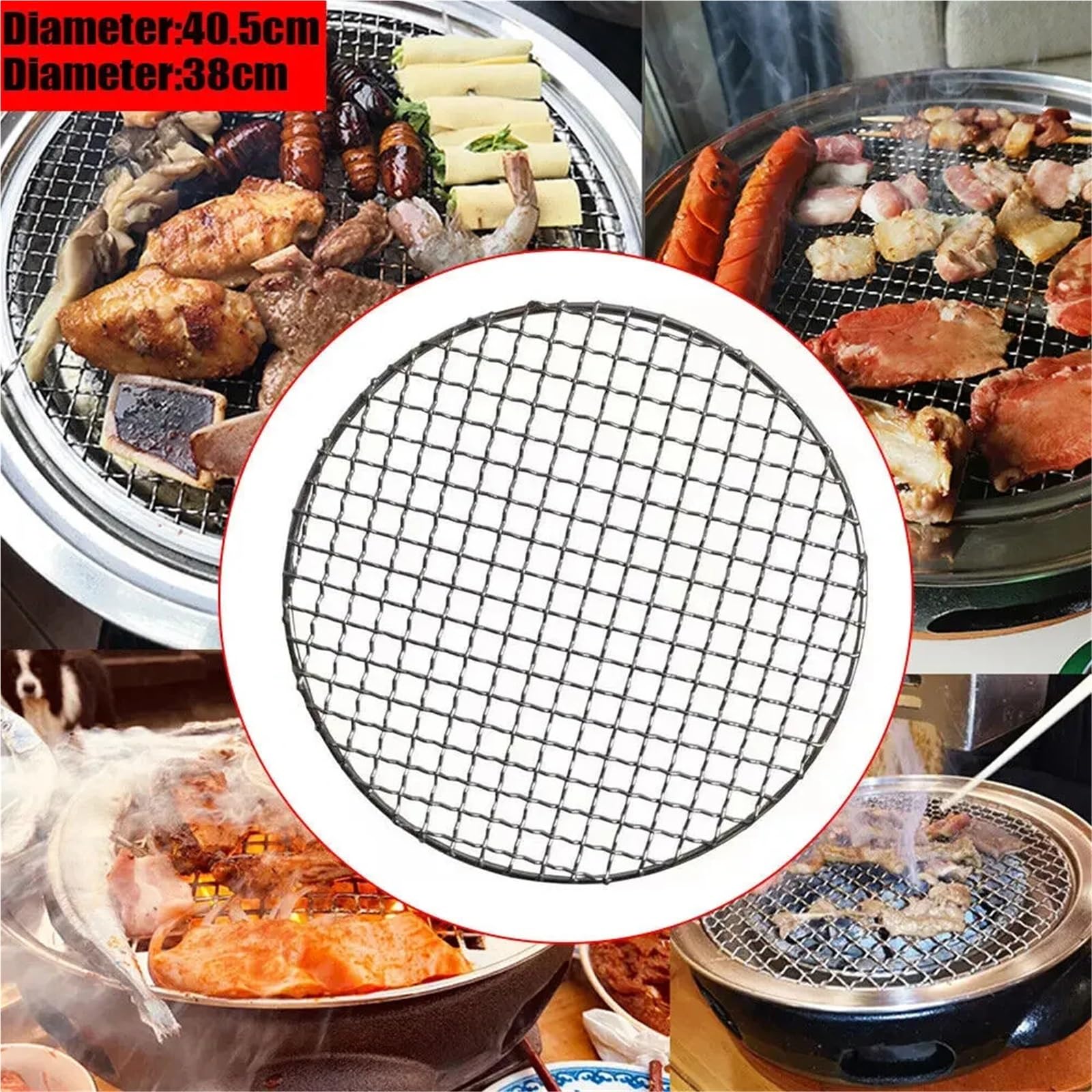 Rejilla Barbacoa Rejilla de Malla de Acero Inoxidable for Barbacoa Redonda, Ideal for Picnic y Camping.(38cm)