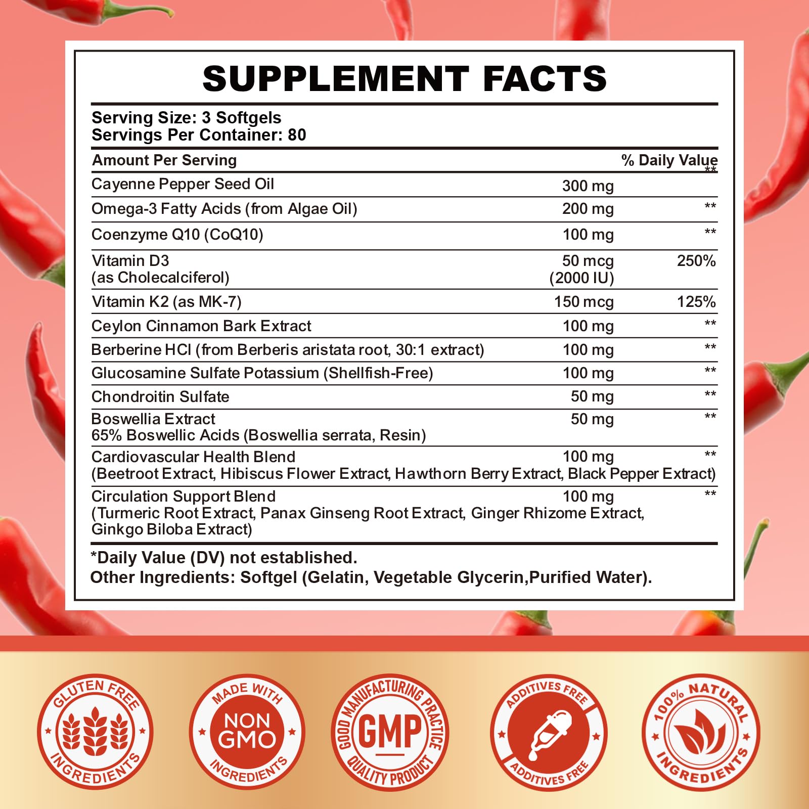 Cayenne Pepper Softgels Supplement, Cayenne Pepper Capsules with VitaminD3+K2,Berberine, CoQ10, Omega-3, Turmeric, Hawthorn, Beetroot, Supports Leg Vein, Digestive & Heart Vessel Health, 240 Softgels — Amazon image 2