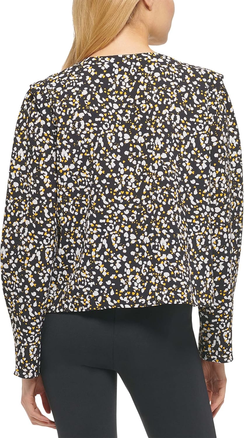 DKNY Printed Crop V-Neck Top Black Golden Spice Multi MD - Image 3