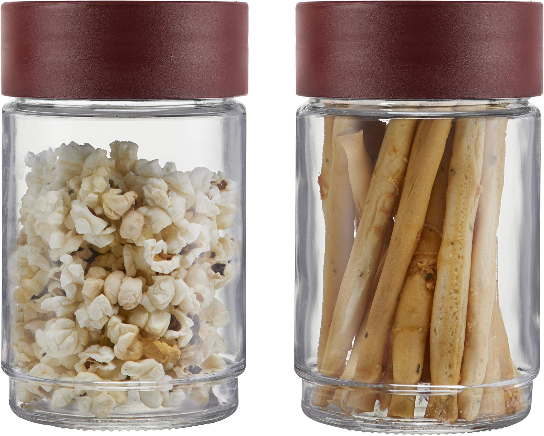 Cello Modustack Glassy Storage Jar, Stackable, Clear,Set of 2, 750ml Each, Maroon, Medium