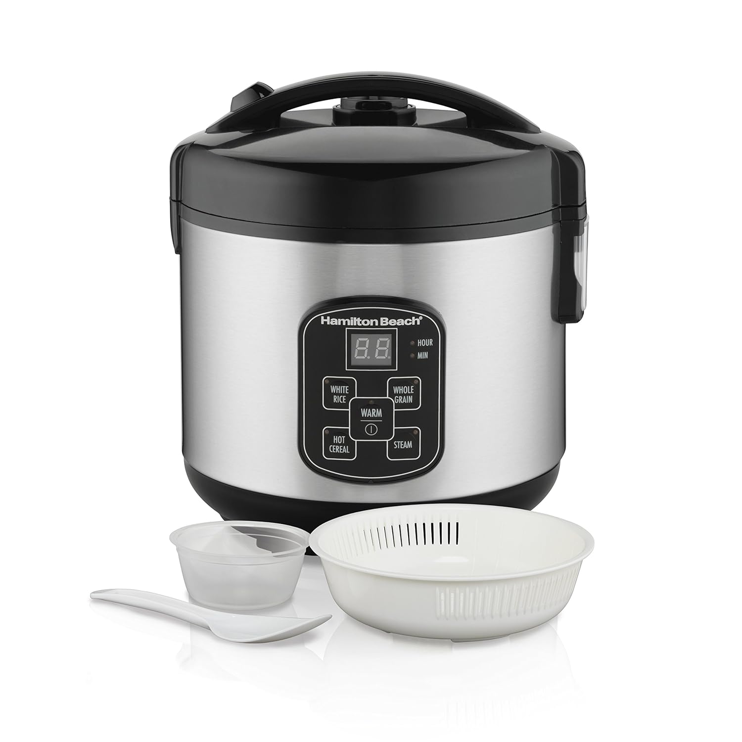 Hamilton Beach Digital Programmable Rice Cooker & Food Steamer, 8 Cups Cooked (4 Uncooked), With Steam & Rinse Basket, Stainless Steel (37518) Stainless Steel 8 Cups Cooked (4 Uncooked)