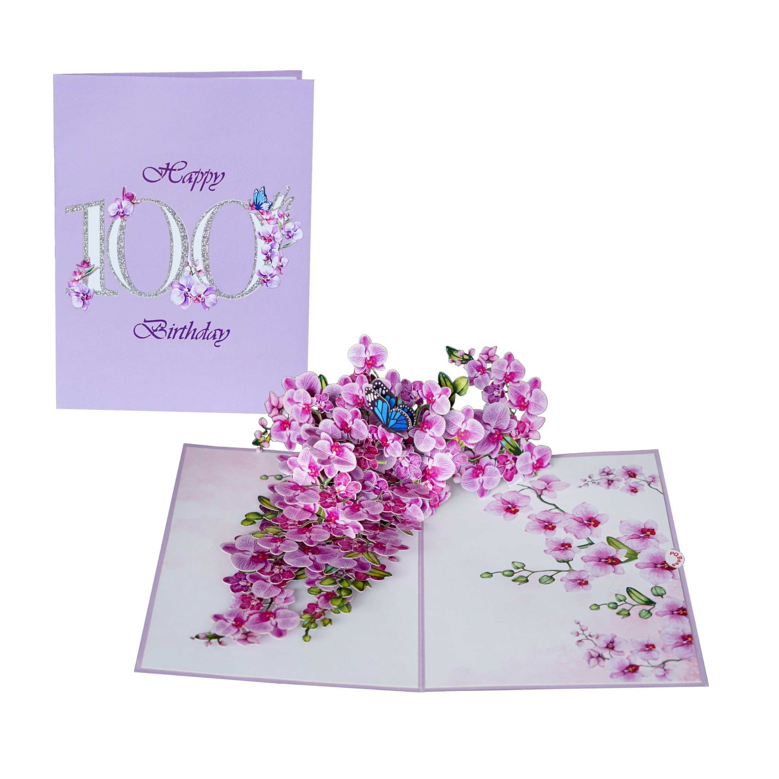 QD 100th Birthday Card Pop Up | 3D Happy Birthday Greeting for Women Mom Grandma Daughter (Size 15x20 cm - Birthday Orchid 100th)