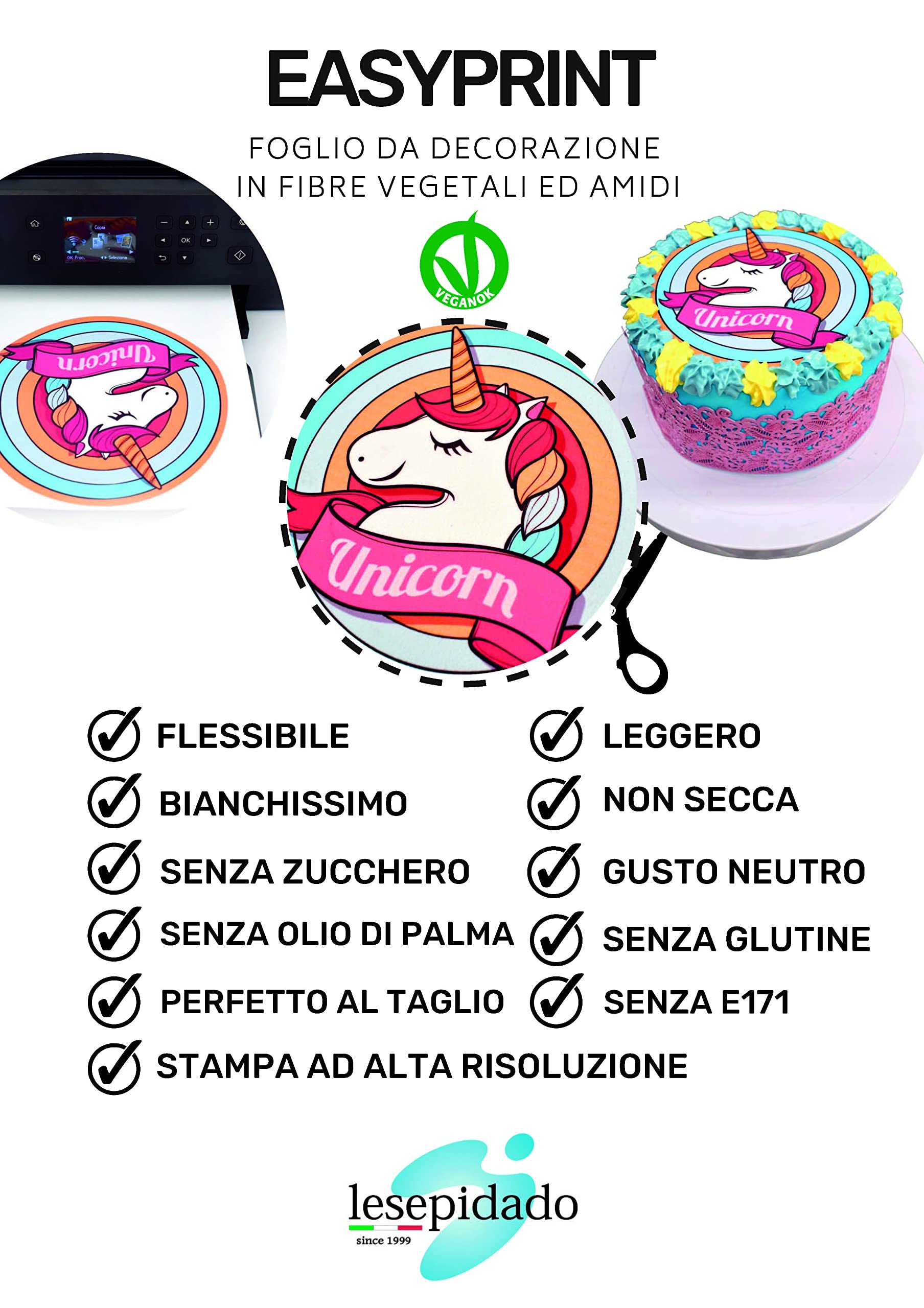 Foglio edibile EASYPRINT Lesepidado 25 fg spess.0,5mm A4 bianchi SENZA zucchero SENZA glutine