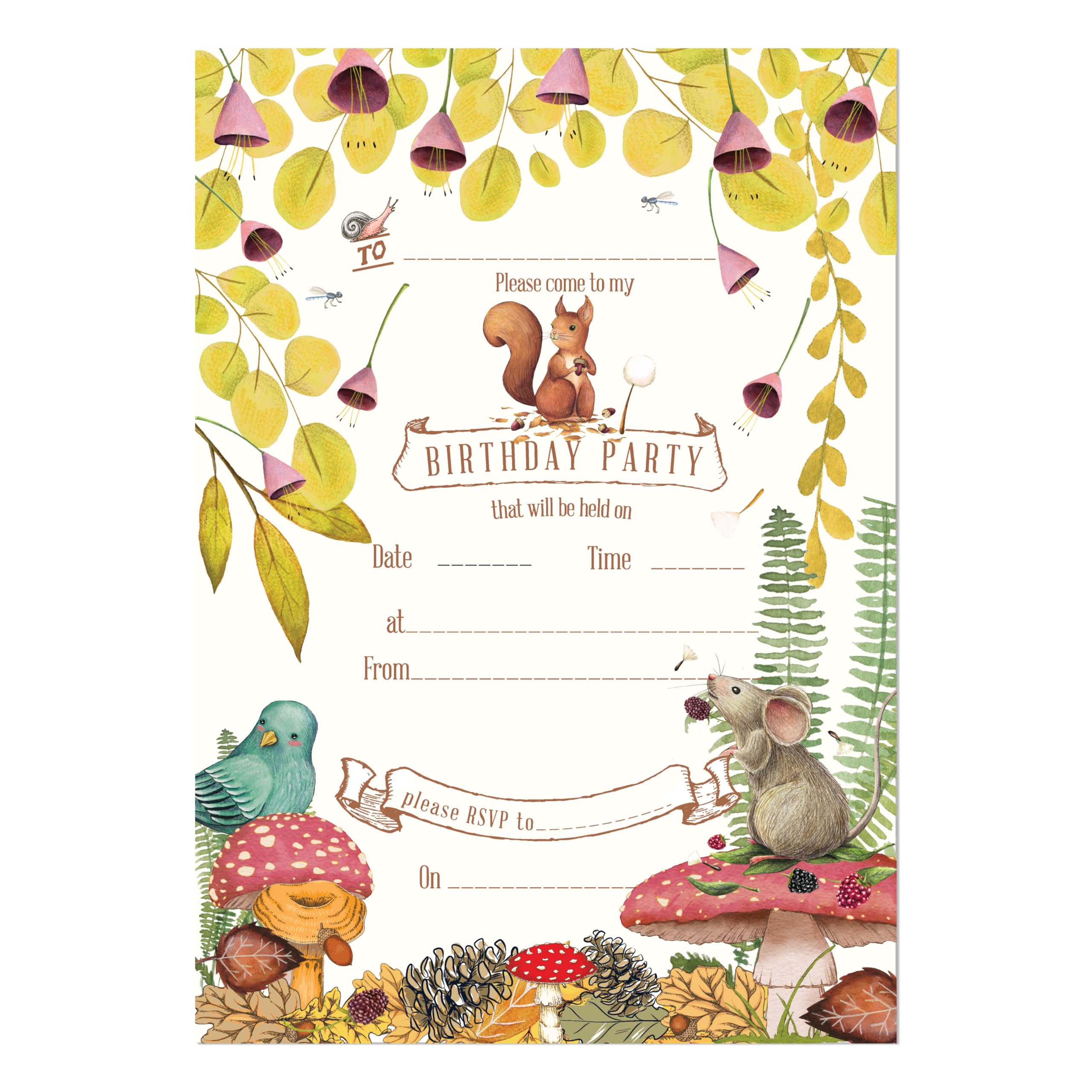 M & G Mustard & Gray Childrens Party Invitations (x24 Invites Only, Nature), Brown - Image 3