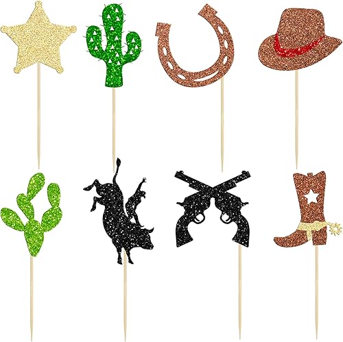 Miniatura 3 de 24 adornos de vaquero para cupcakes con purpurina, zapatos de caballo de vaquero, botas, púas de cupcakes, pistola de estrella, cactus, cupcakes,
