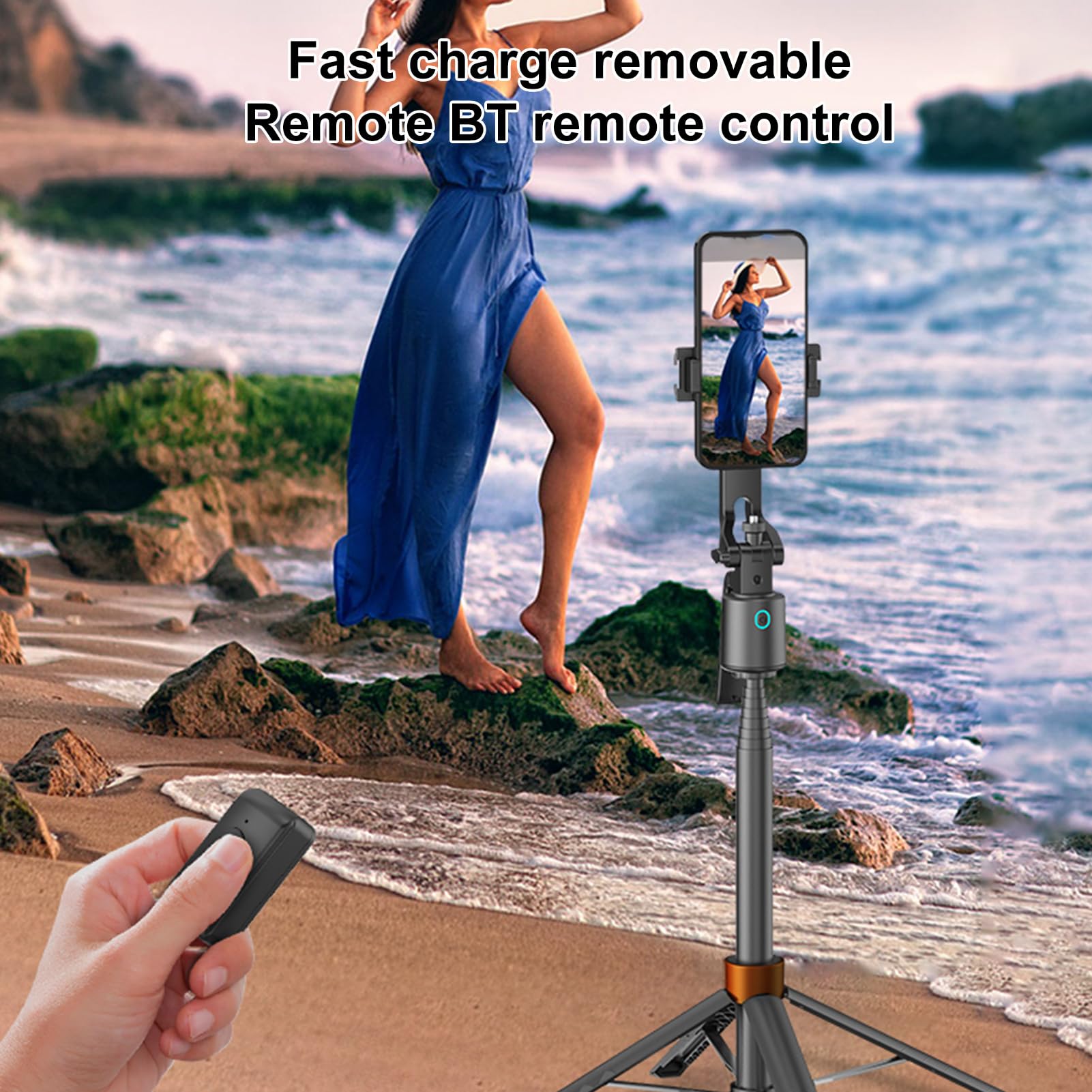 Treppiede per Selfie con Tracciamento Automatico del Volto AI con Luce di Riempimento, Treppiede per Fotocamera del Telefono Estensibile da 70,9", Rotazione a 360° e Controllo dei Gesti,