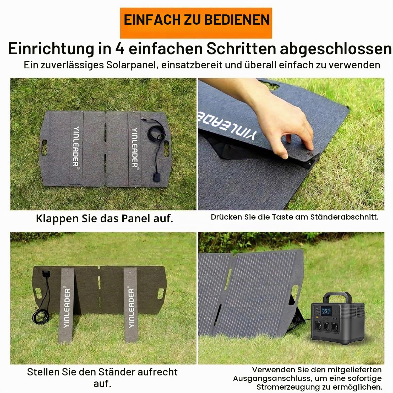 Yinleader 100W Faltbares Solarpanel Monokristallin IP65 Tragbares Solarmodul für Camping Wohnmobil